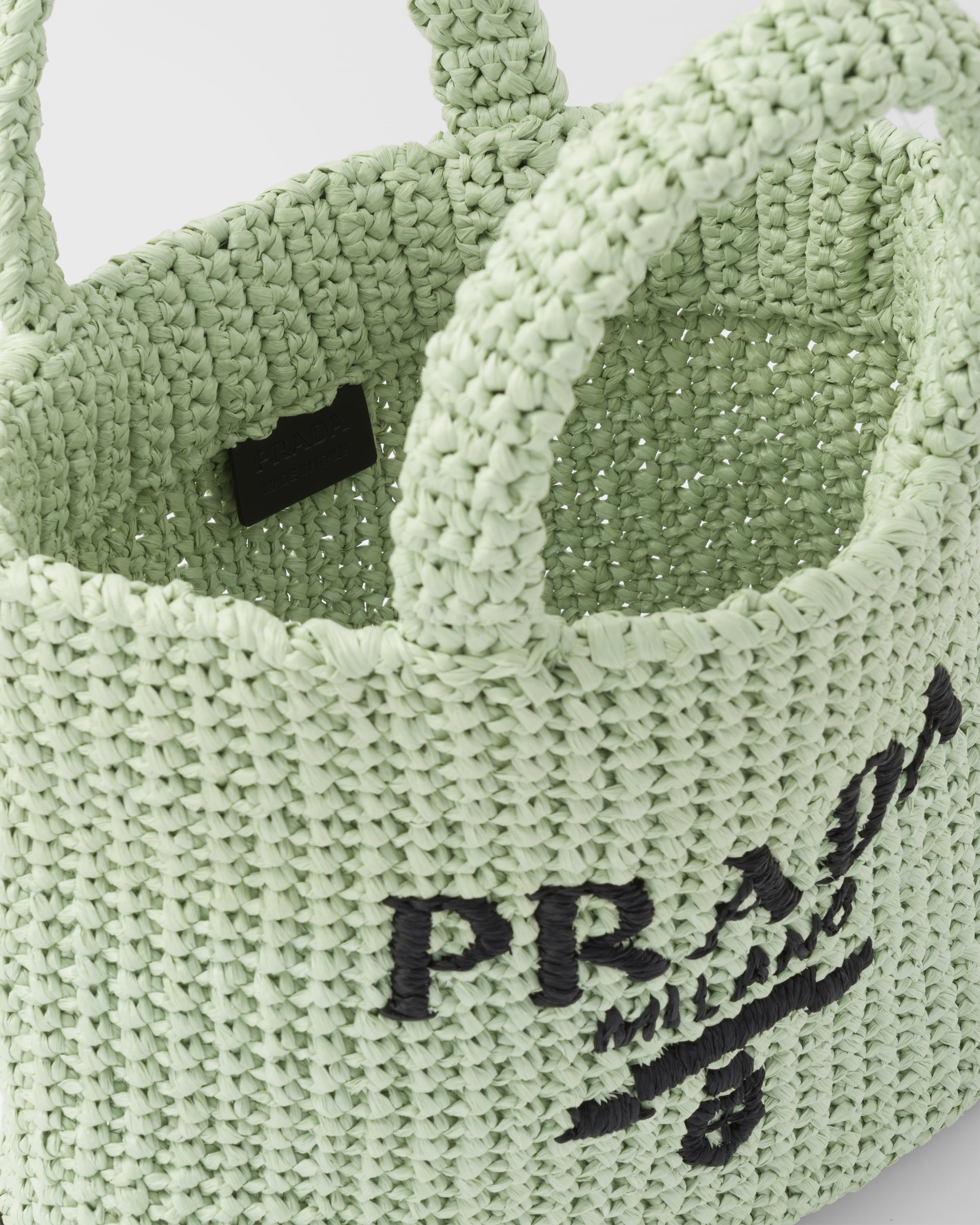 PRADA Yarn Raffia Effect Crochet Embroidered Small Logo Tote Naturale  1261975