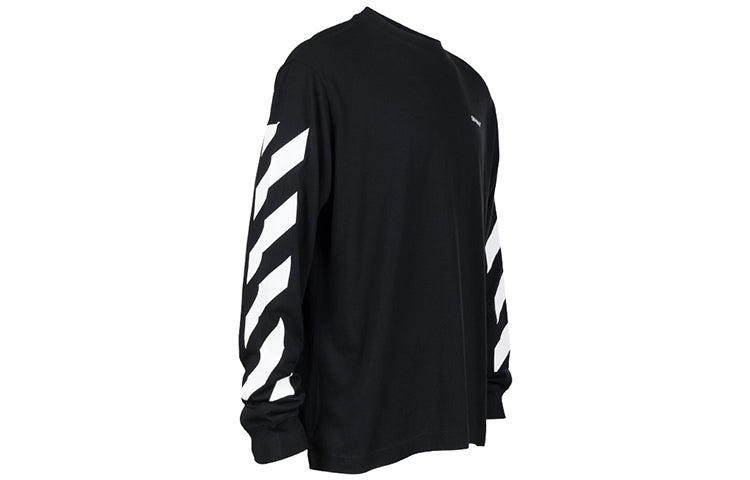 Men's OFF-WHITE SS22 Diag Alphabet Stripe Pattern Pullover Long Sleeves Loose Fit Black T-Shirt OMAB - 4