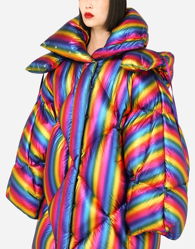 Foiled nylon down jacket with multi-colored stripes - 5