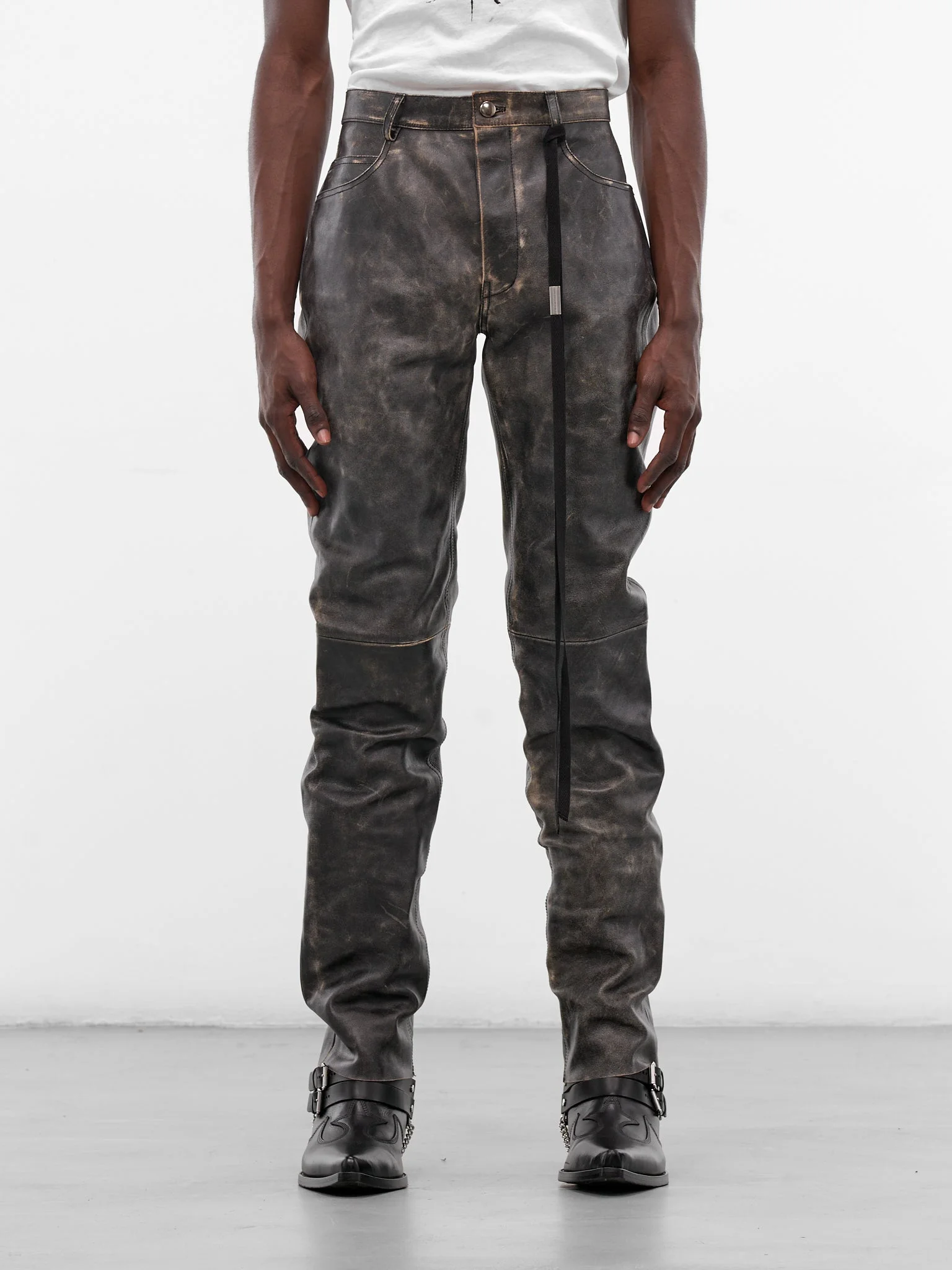 Dael Distressed Leather Slim Trousers - 1