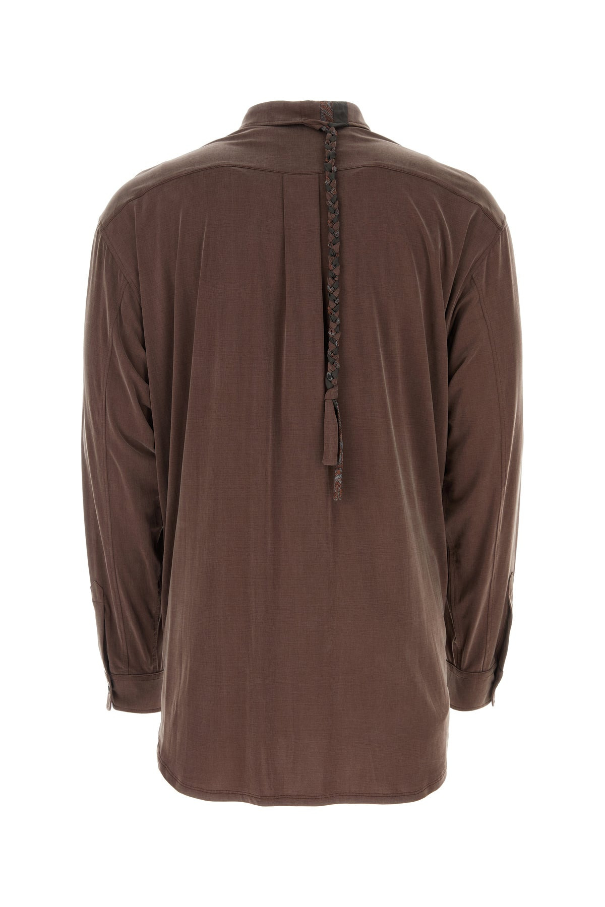 Chocolate stretch cupro Liquid shirt - 2