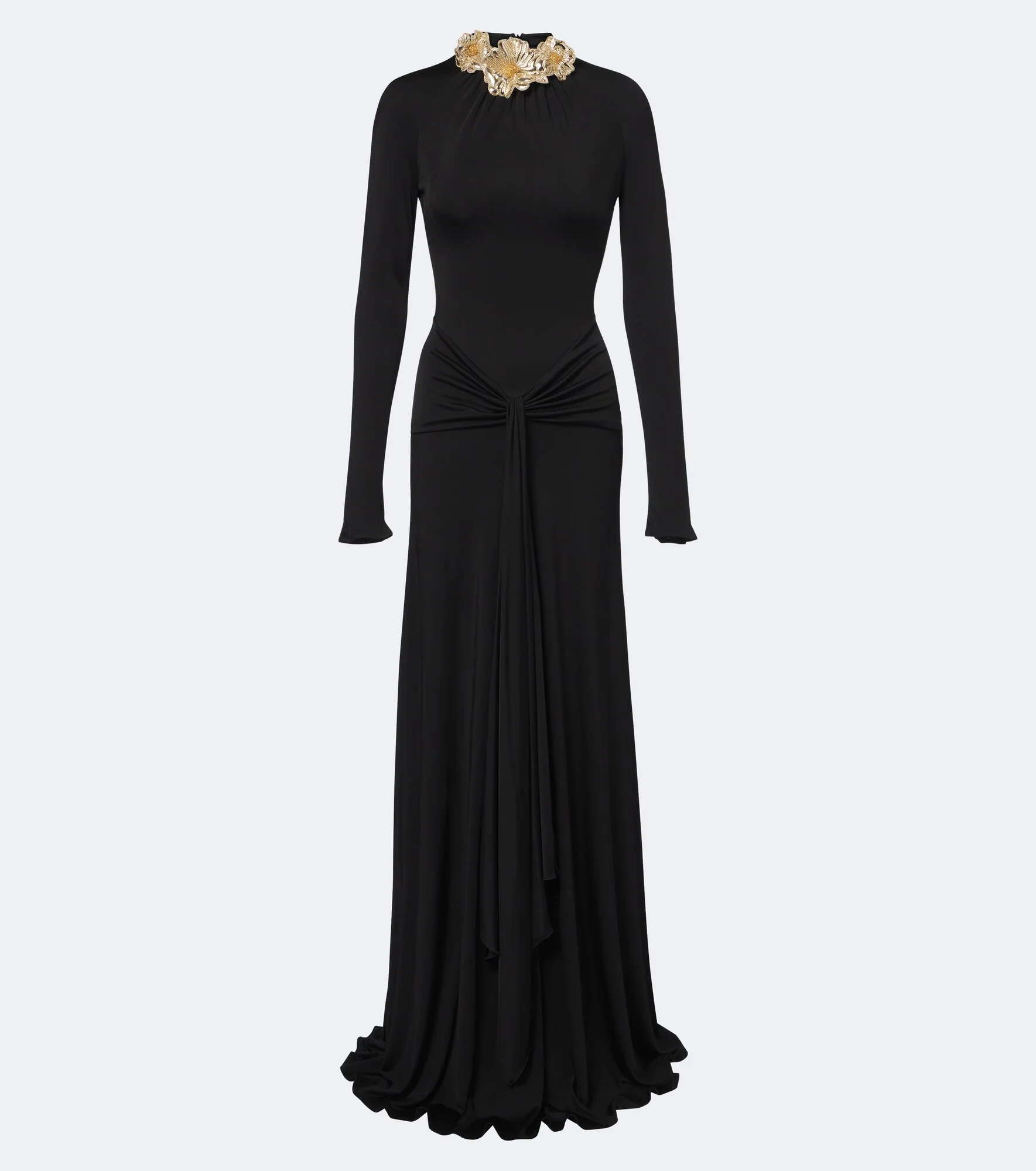 Draped floral-appliqué gown - 1