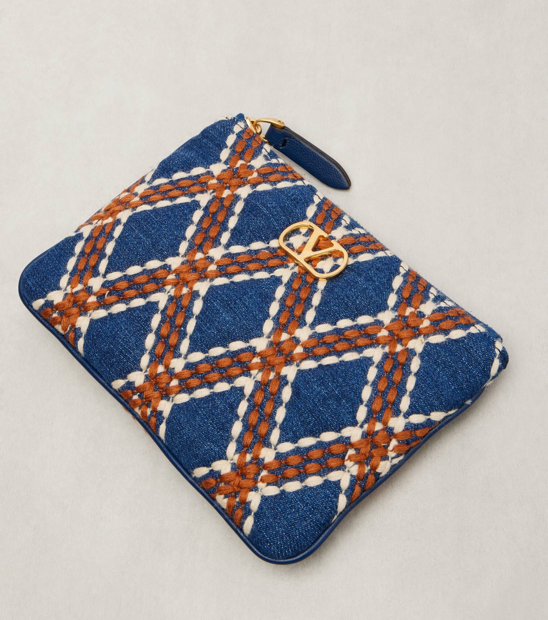 Quiltie 67 embroidered denim pouch - 4