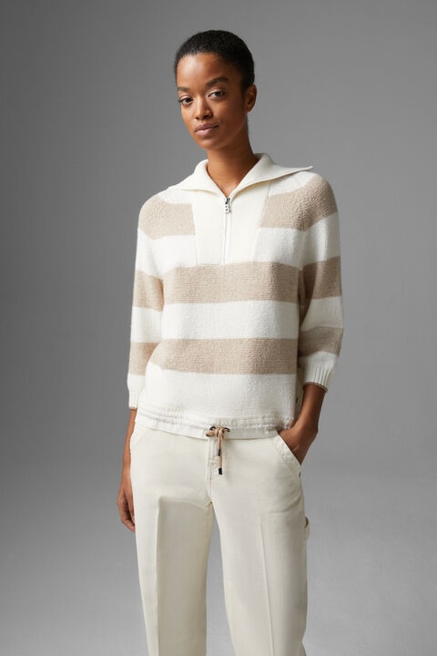 Dora half-zippered knit sweater in Off-white/Beige - 2