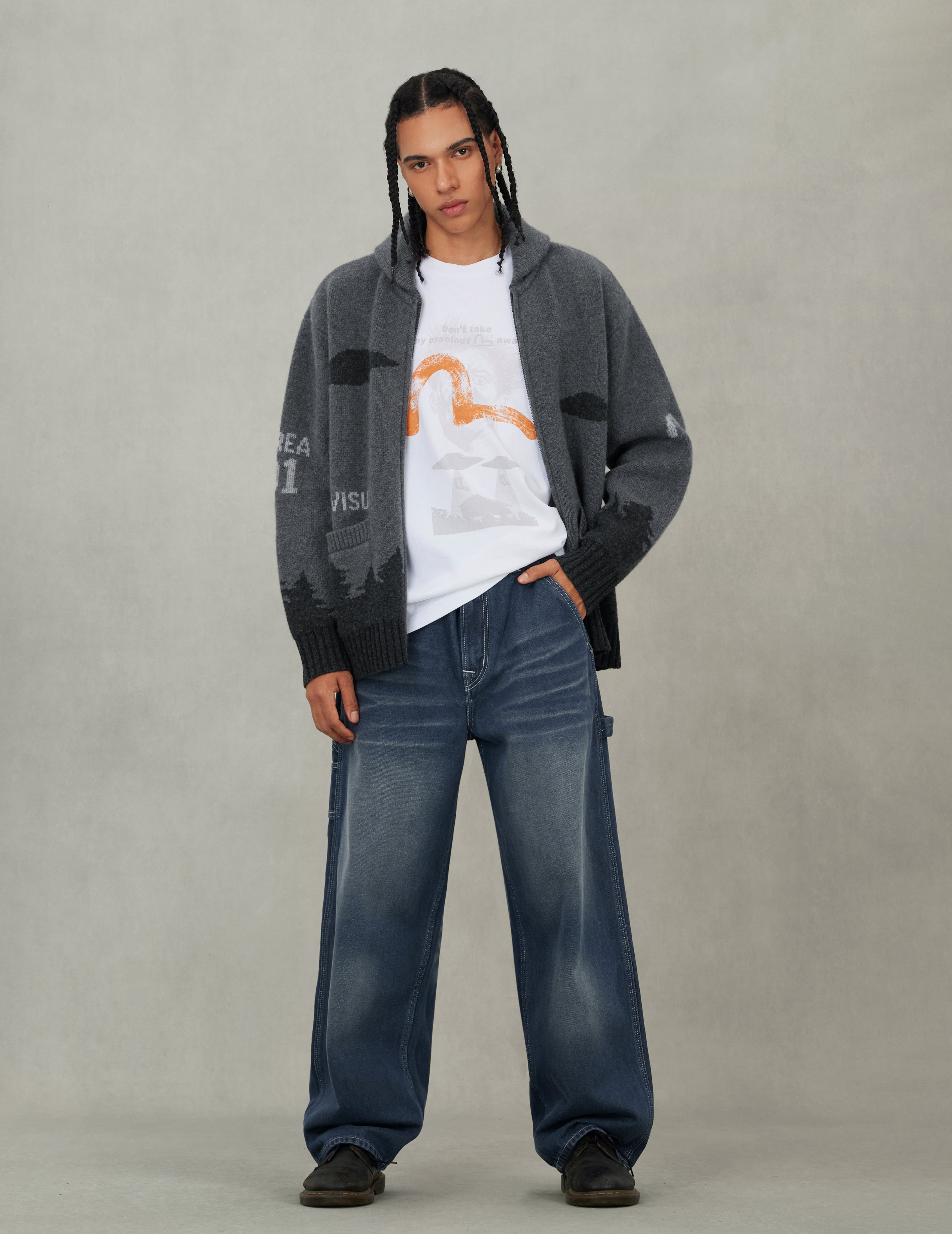 UFO and Cowichan Intarsia Patterns Relax Fit Knitted Sweatshirt - 5