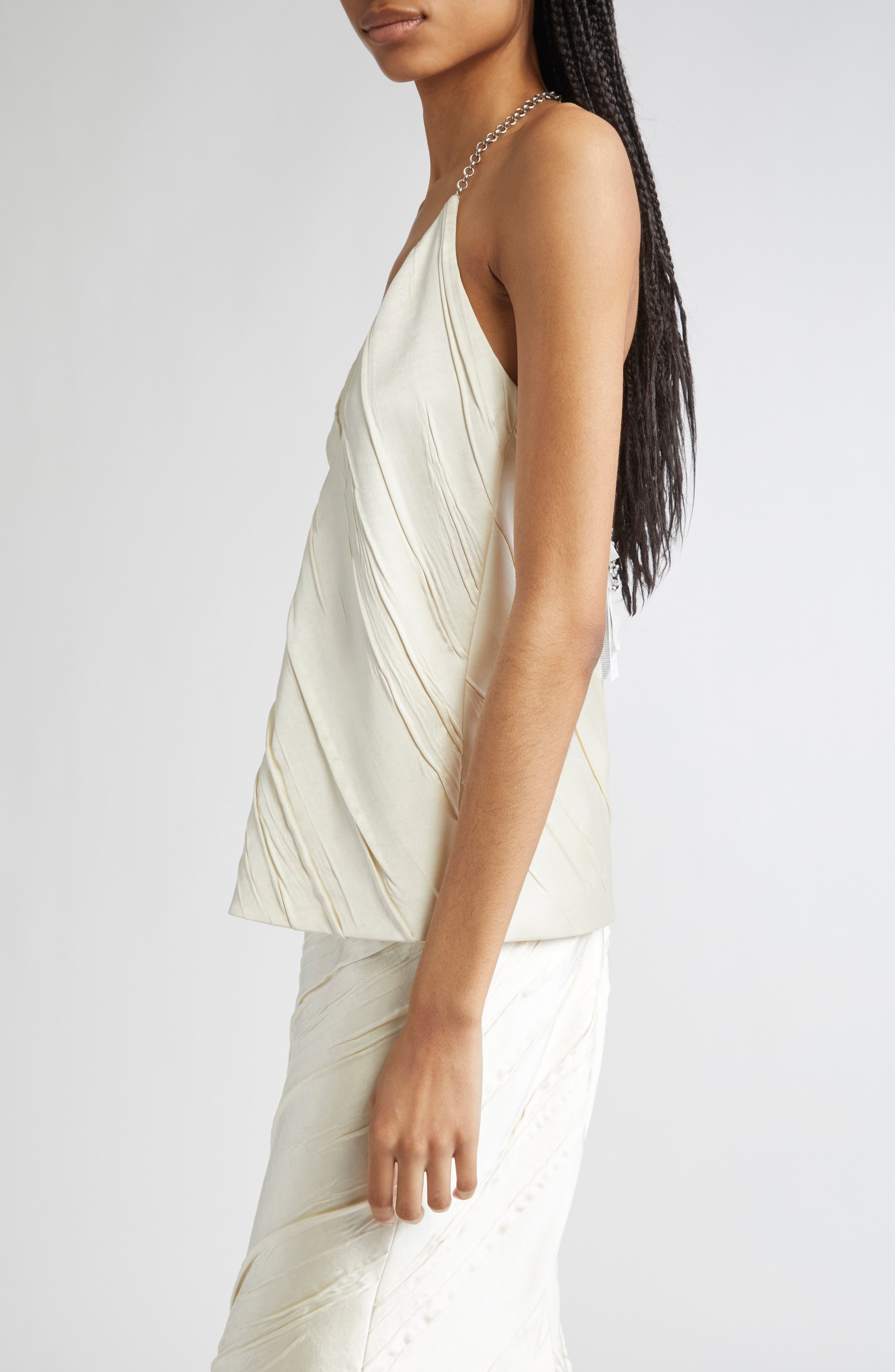 SPORTMAX Fatuo Chain Halter Creased Satin Top in Ivory at Nordstrom - 4
