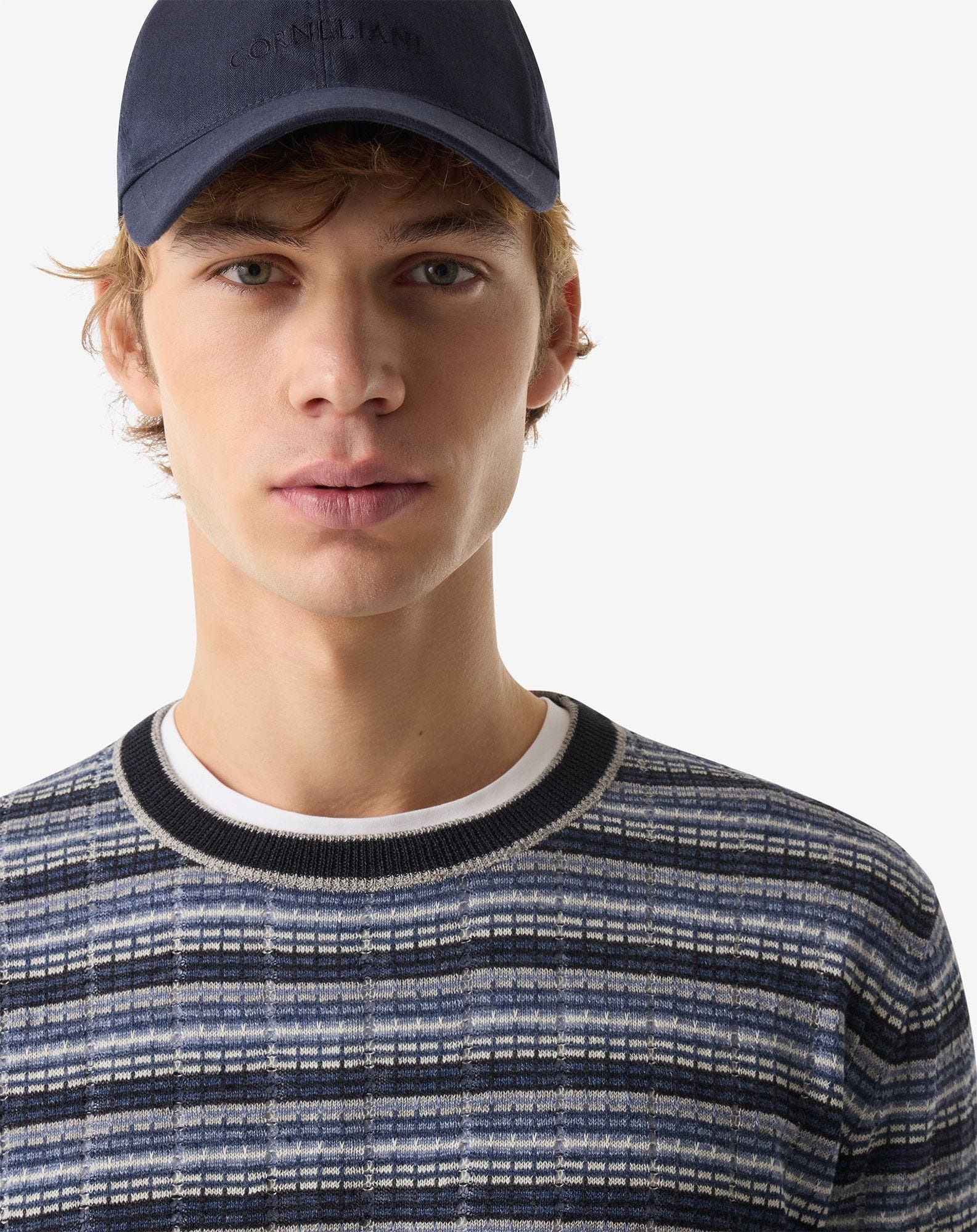 Blue crew neck linen and silk knitwear - 4