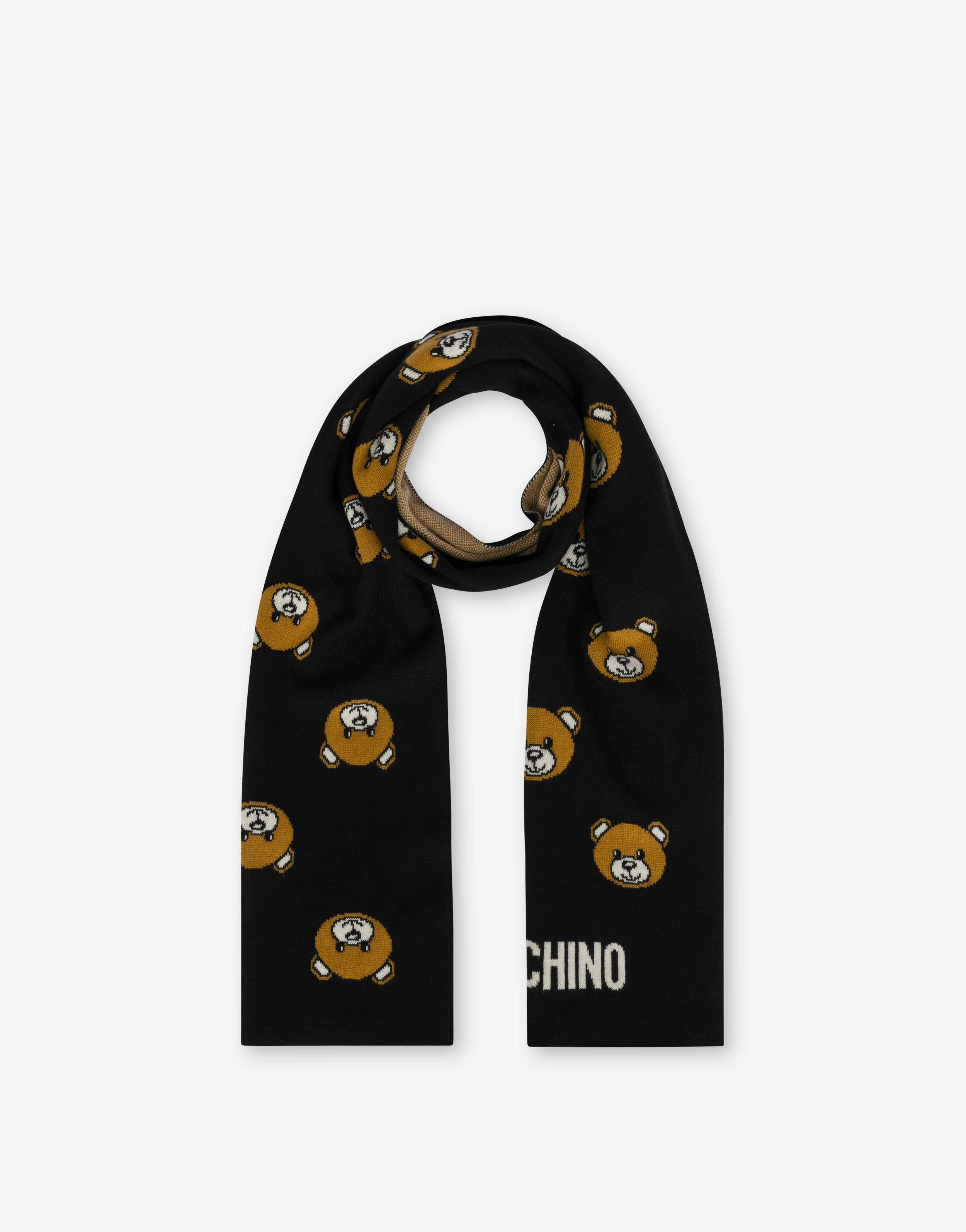 WOOL MIX SCARF ALLOVER TEDDY BEAR - 2