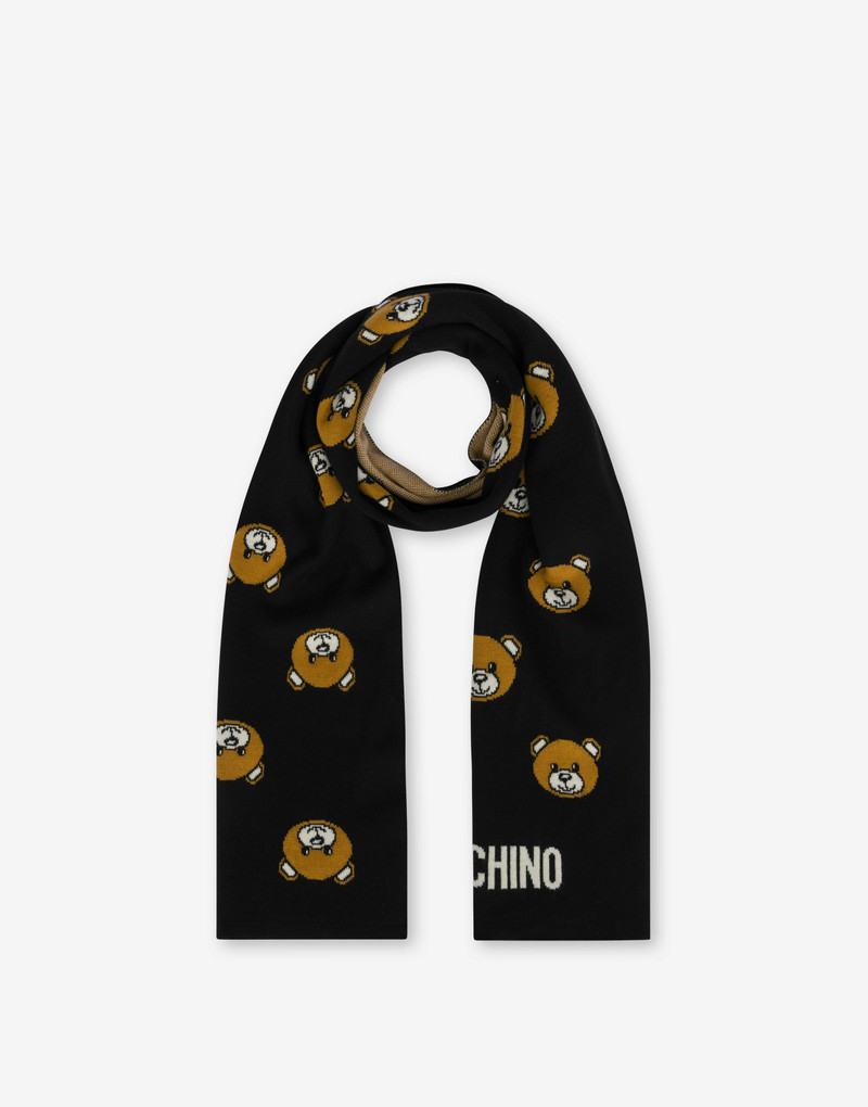 Moschino WOOL MIX SCARF ALLOVER TEDDY BEAR outlook
