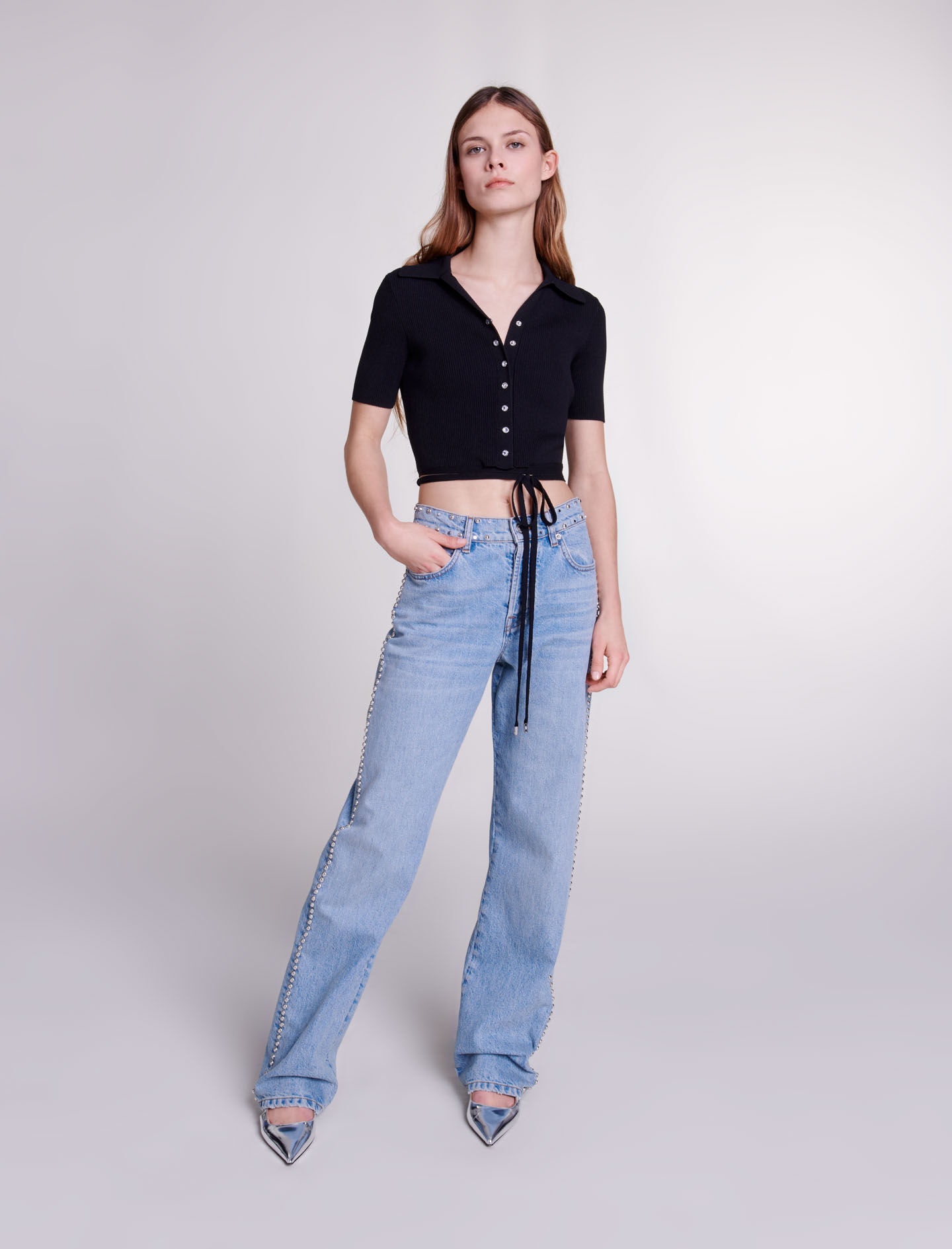 Wide-leg studded jeans - 10