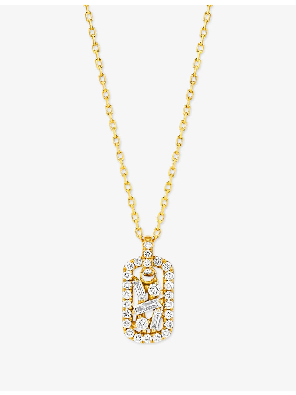 Baby Dog Tag 18ct yellow-gold and 0.13ct brilliant-cut diamond 0.05ct baguette diamond necklace - 1