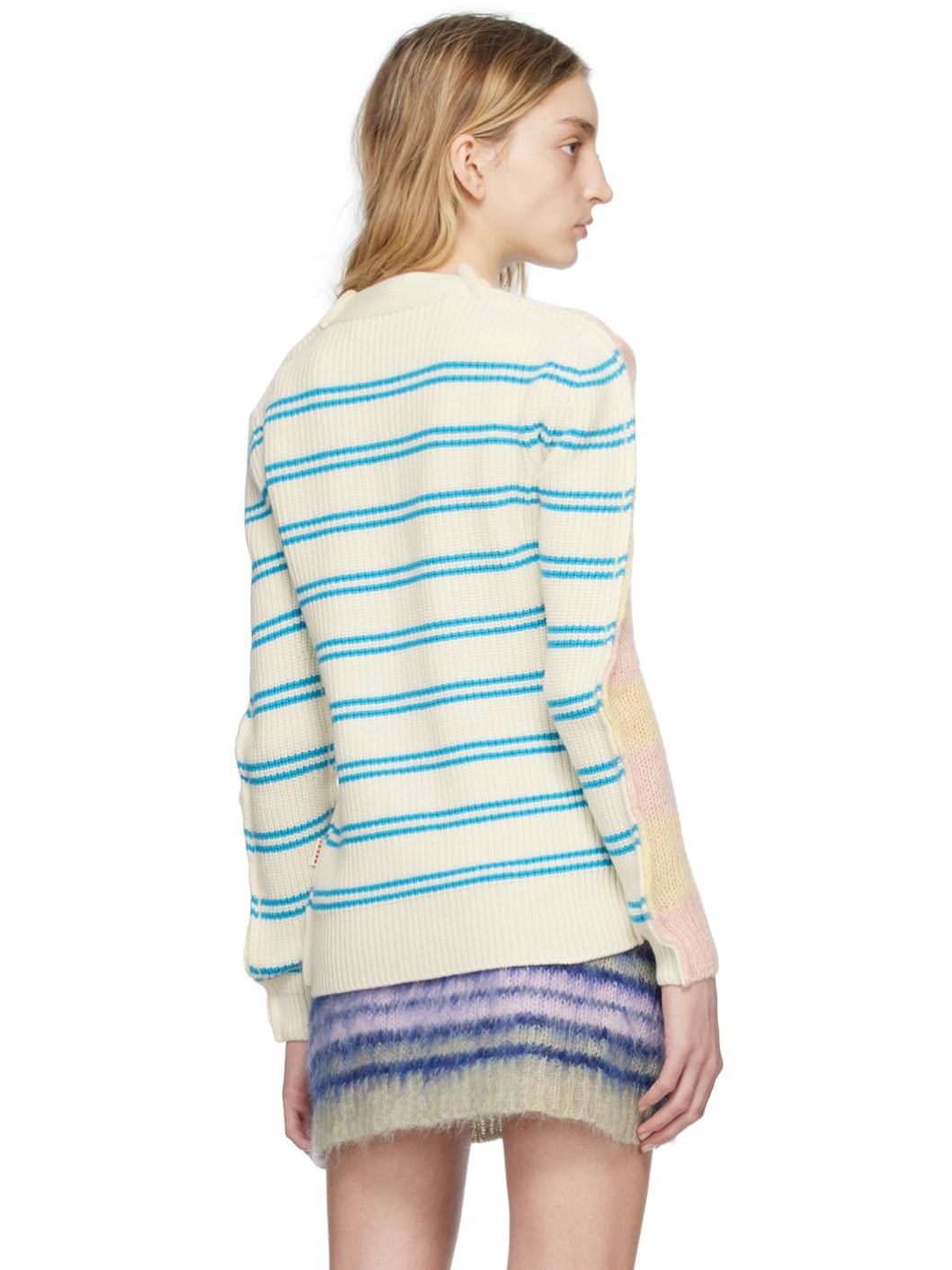 Yellow & Off-White Paneled Cardigan - 3