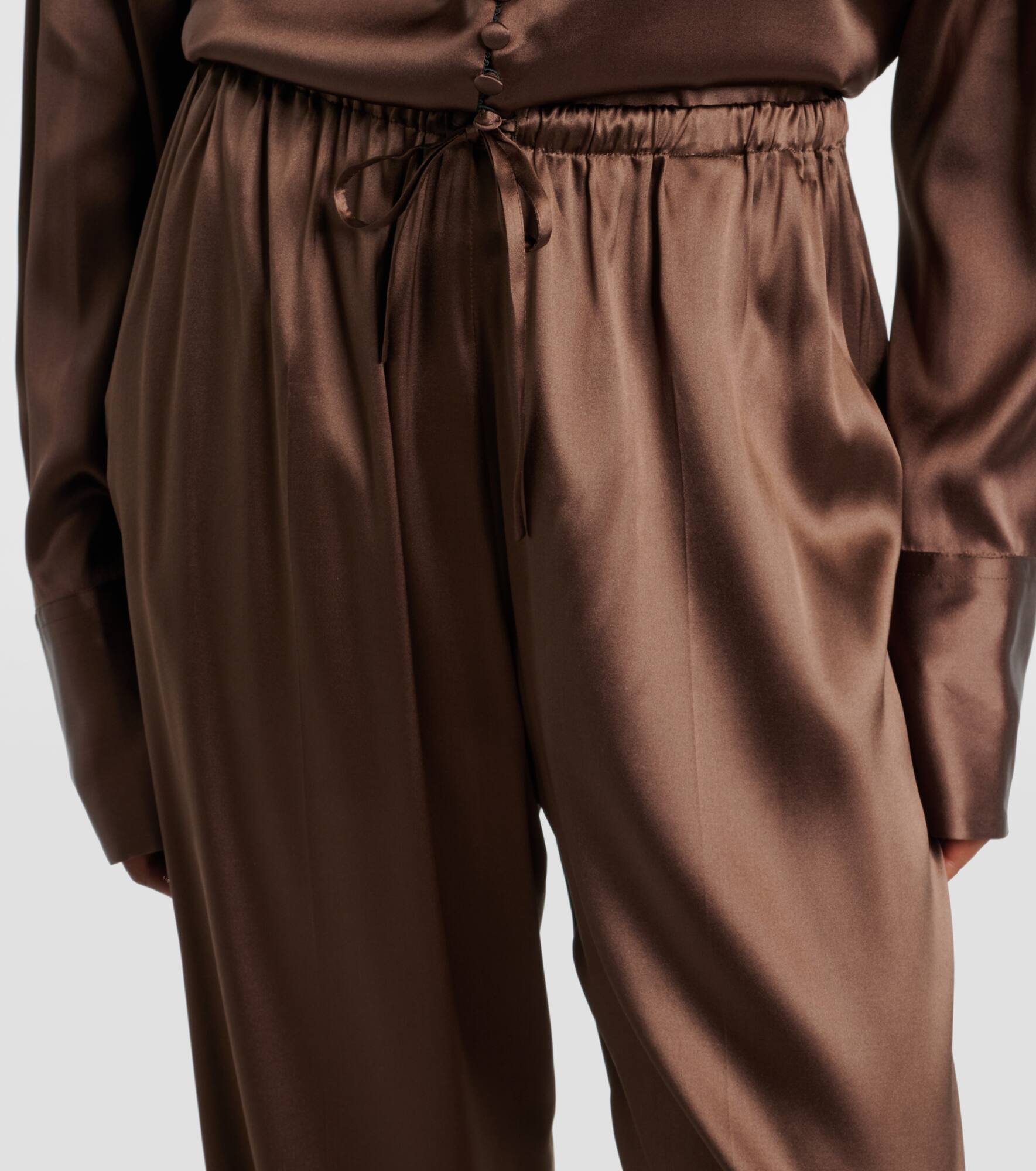 Mid-rise silk-blend straight pants - 4