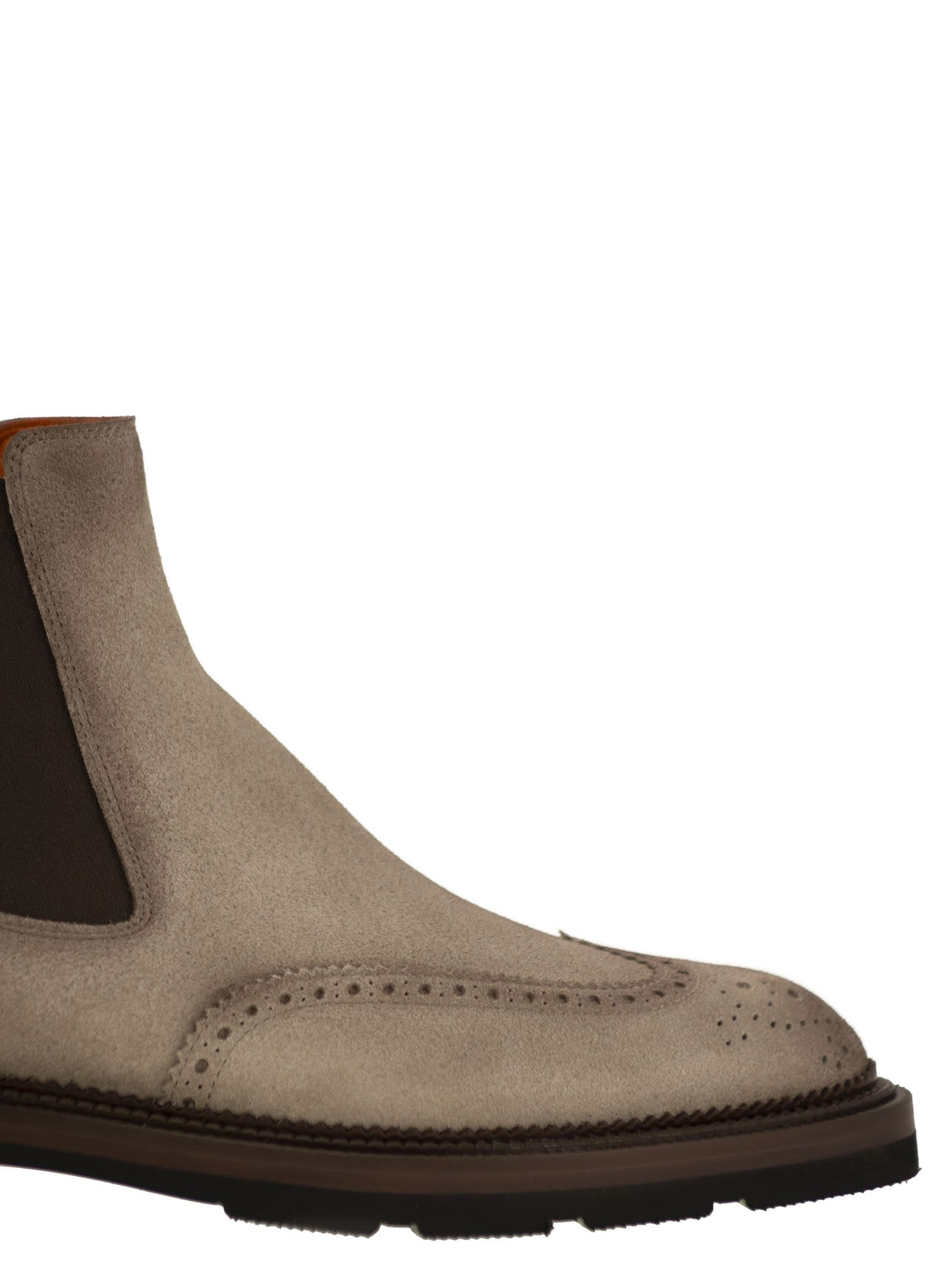 Santoni Men Chelsea Brogue Suede Ankle Boot - 6