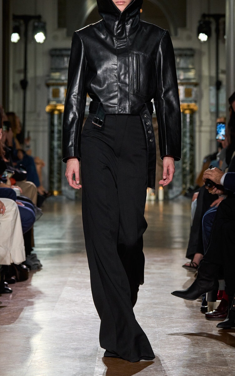Victoria Beckham Calf Leather Cropped Biker Jacket black