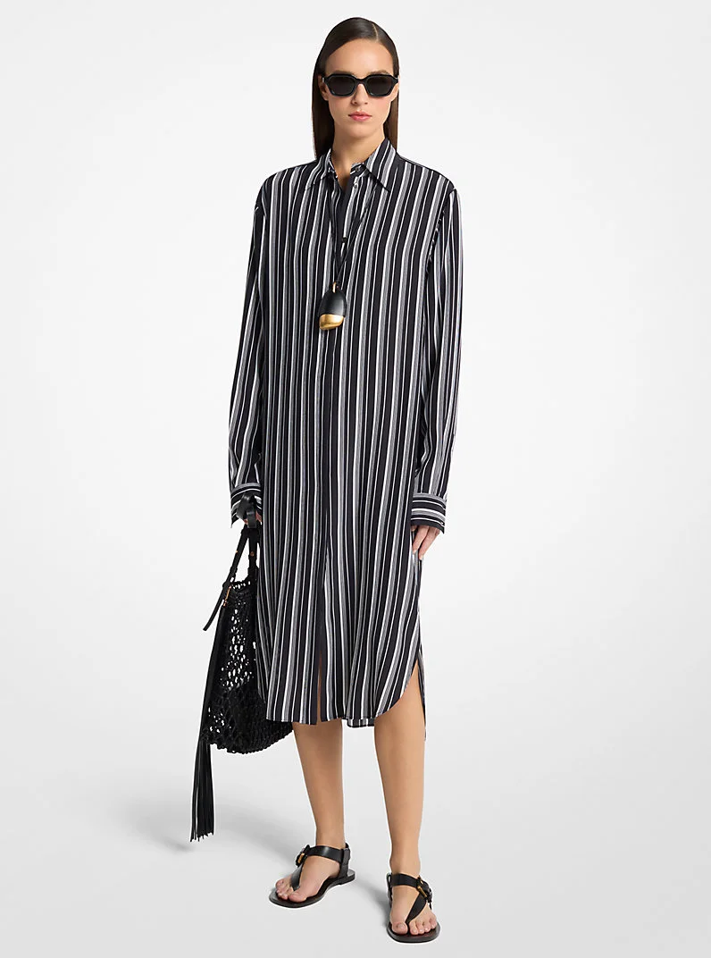 Striped Silk Crepe De Chine Shirtdress - 1