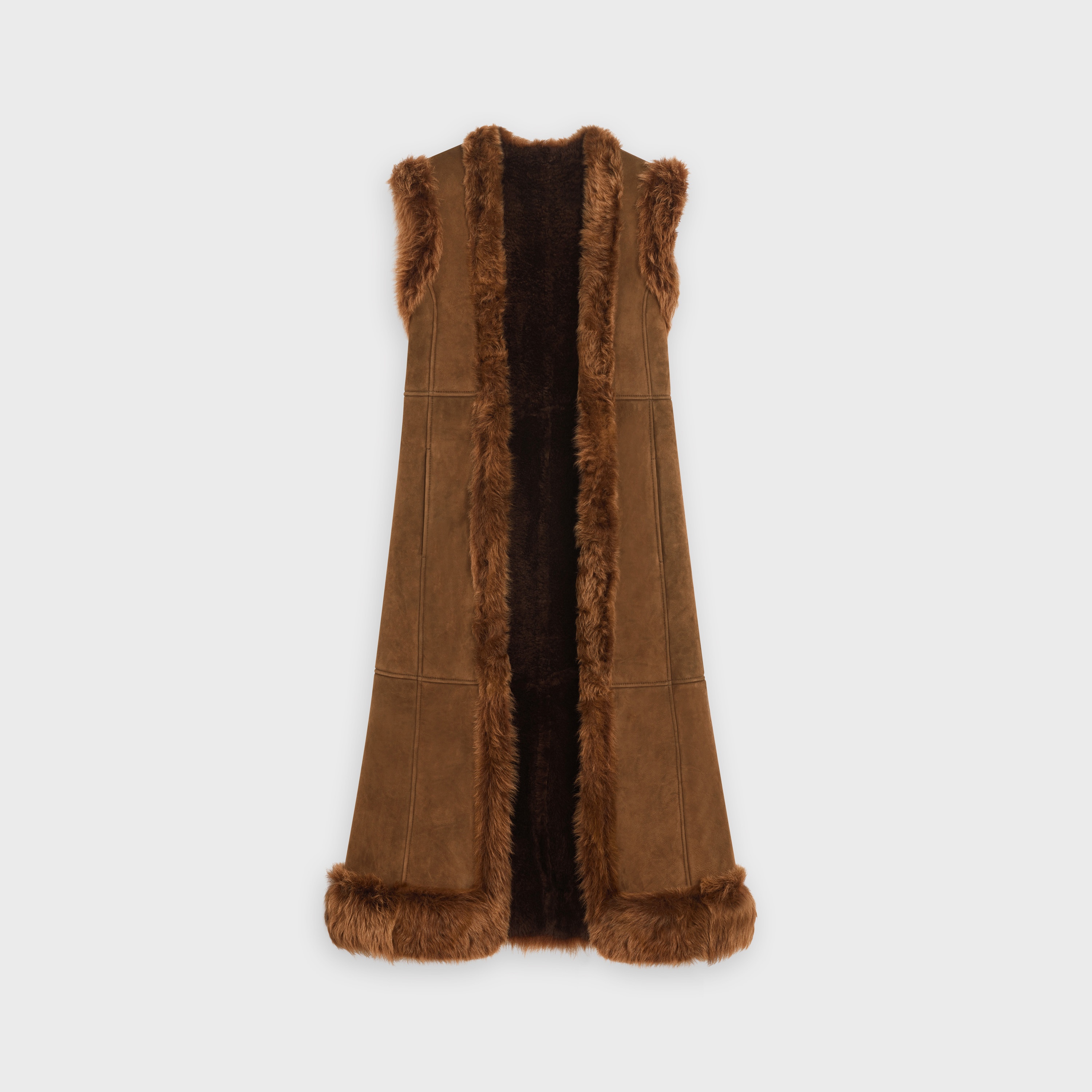 LONG VEST IN SUEDE MERINO SHEARLING - 1