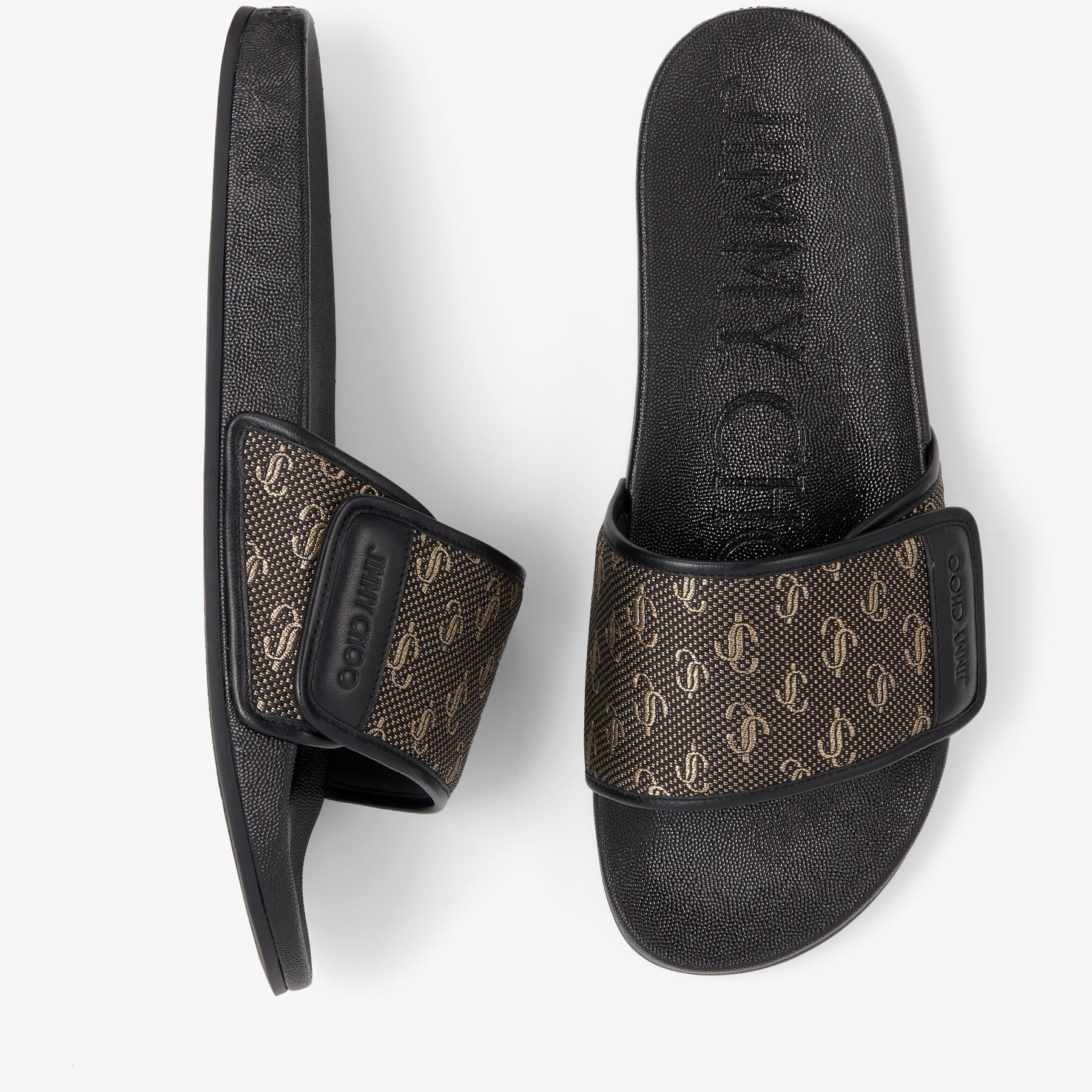 Fitz/M
Black and Gold JC Monogram Jacquard Lurex and Nappa Leather Slides - 5