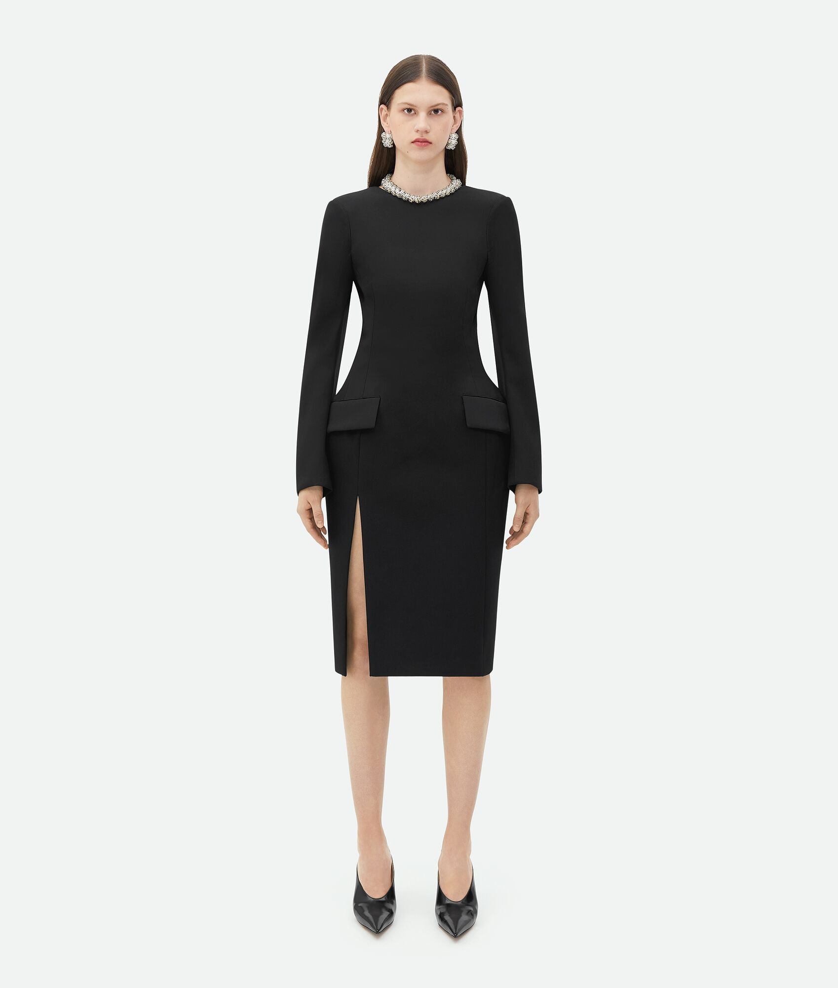 Curved Sleeves Light Wool Midi Dress - 1