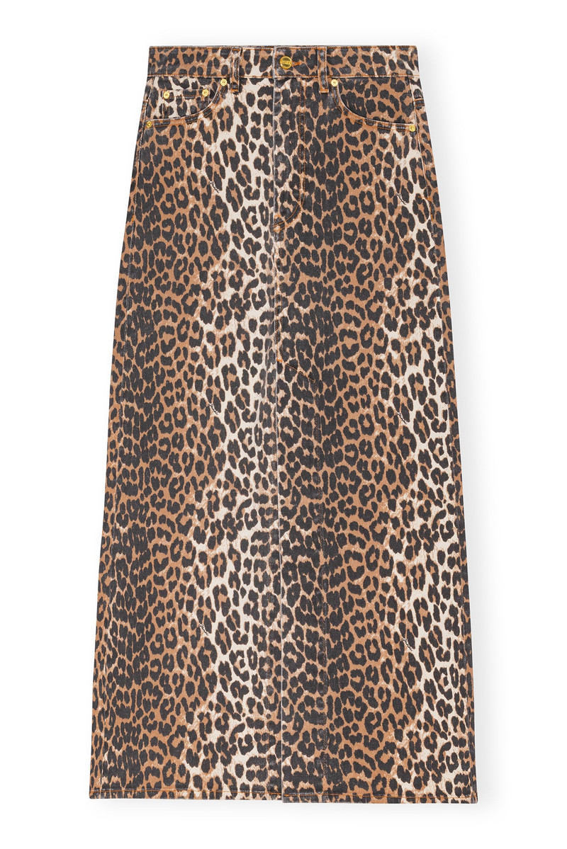 LEOPARD DENIM MAXI SLIT SKIRT - 1