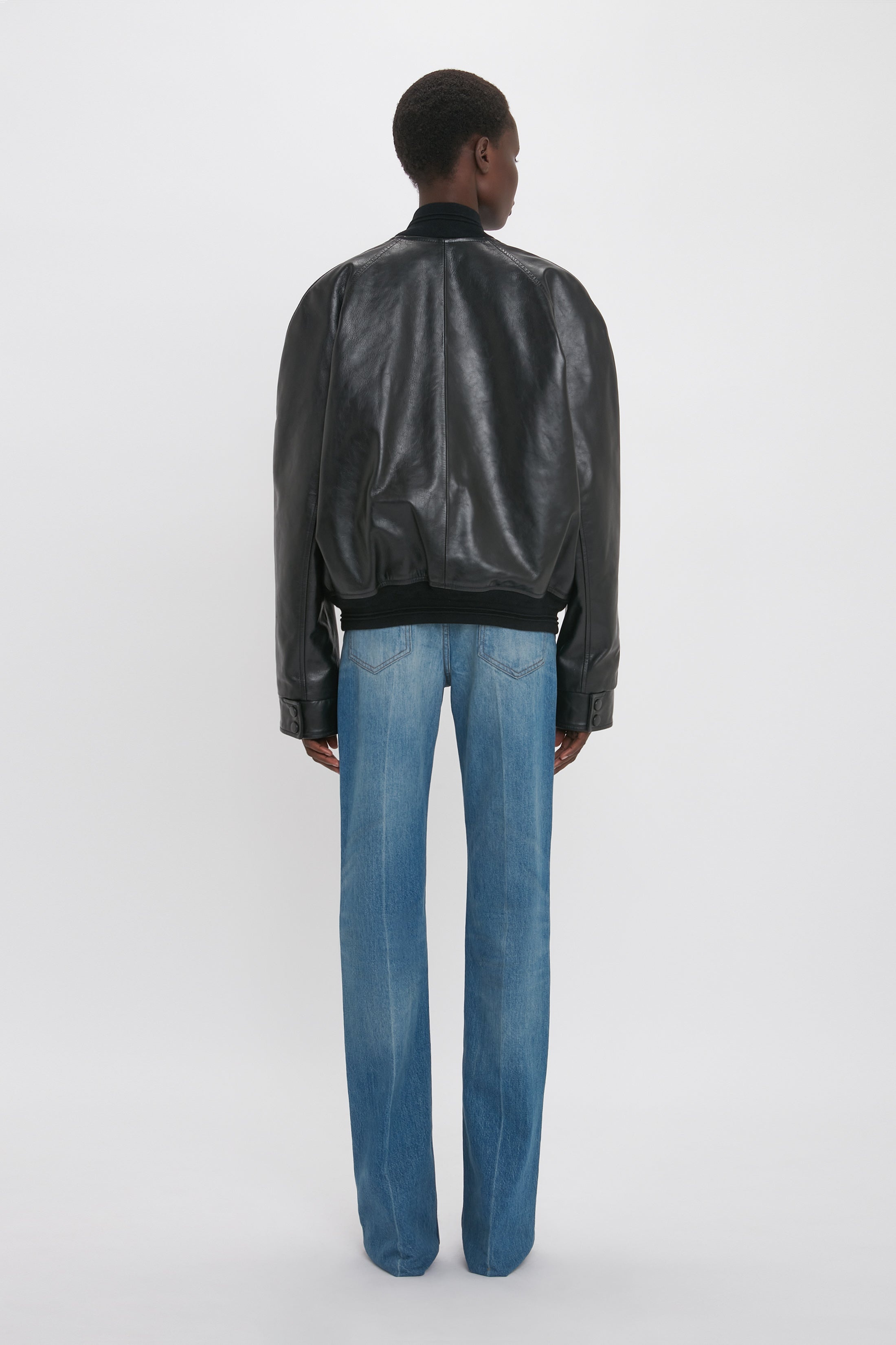 Leather Varsity Jacket In Black - 4
