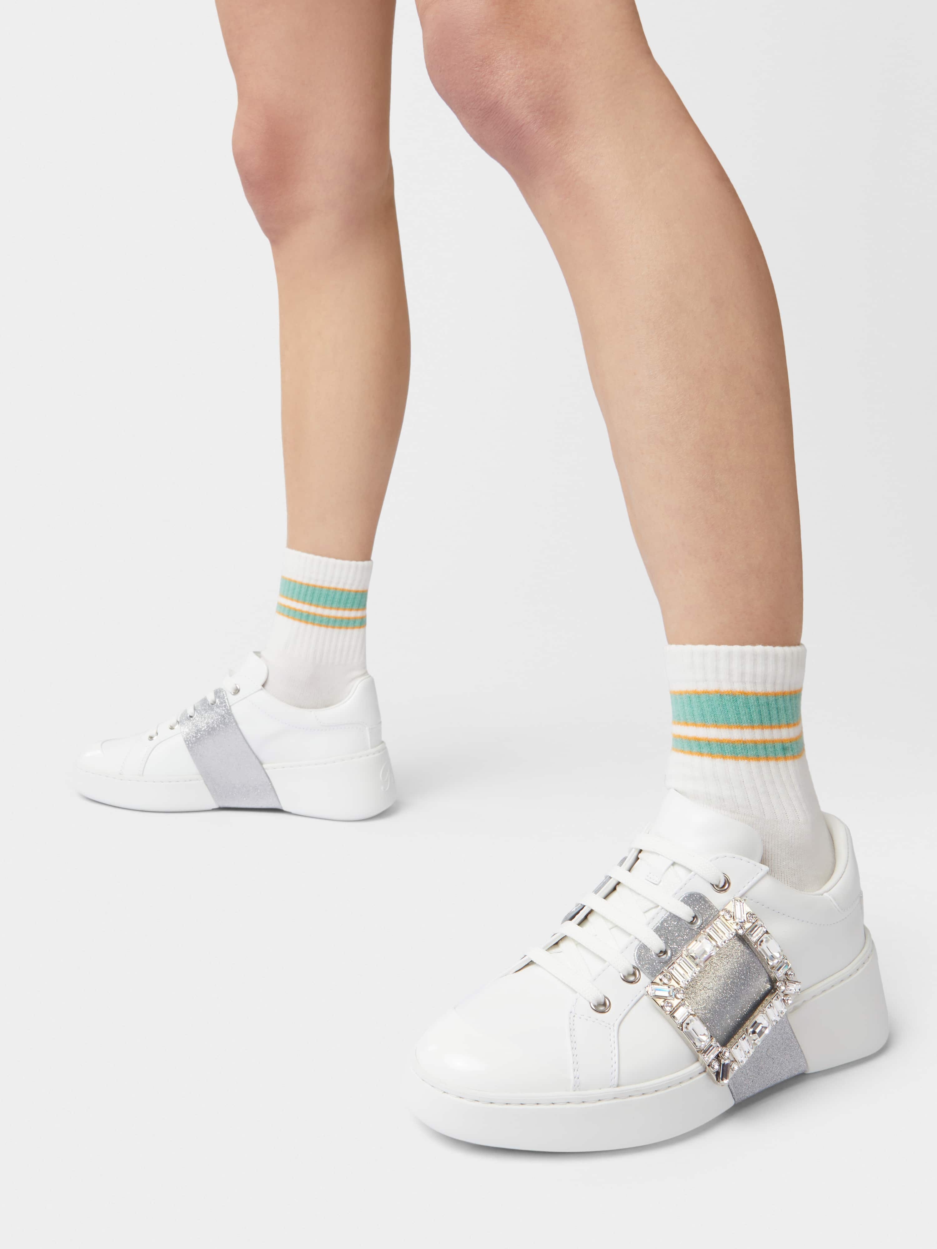 Viv' Skate Glitter Strass Buckle Sneakers in Soft Leather - 8