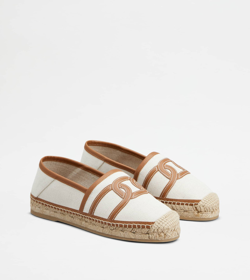 KATE SLIP-ONS IN CANVAS AND LEATHER - OFF WHITE, BROWN 4