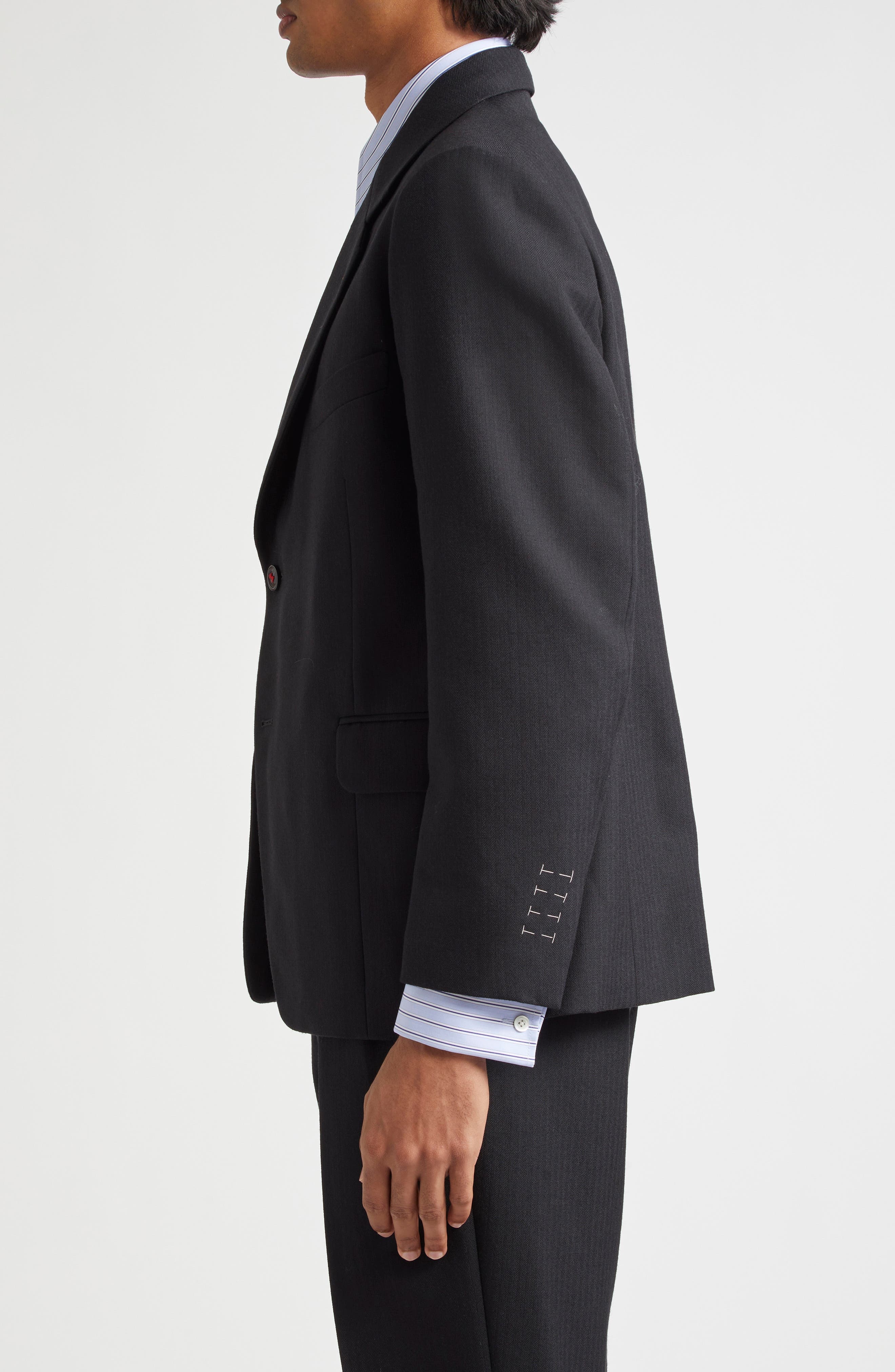 Maison Margiela Single Breasted Herringbone Wool Blazer in Black at Nordstrom - 4