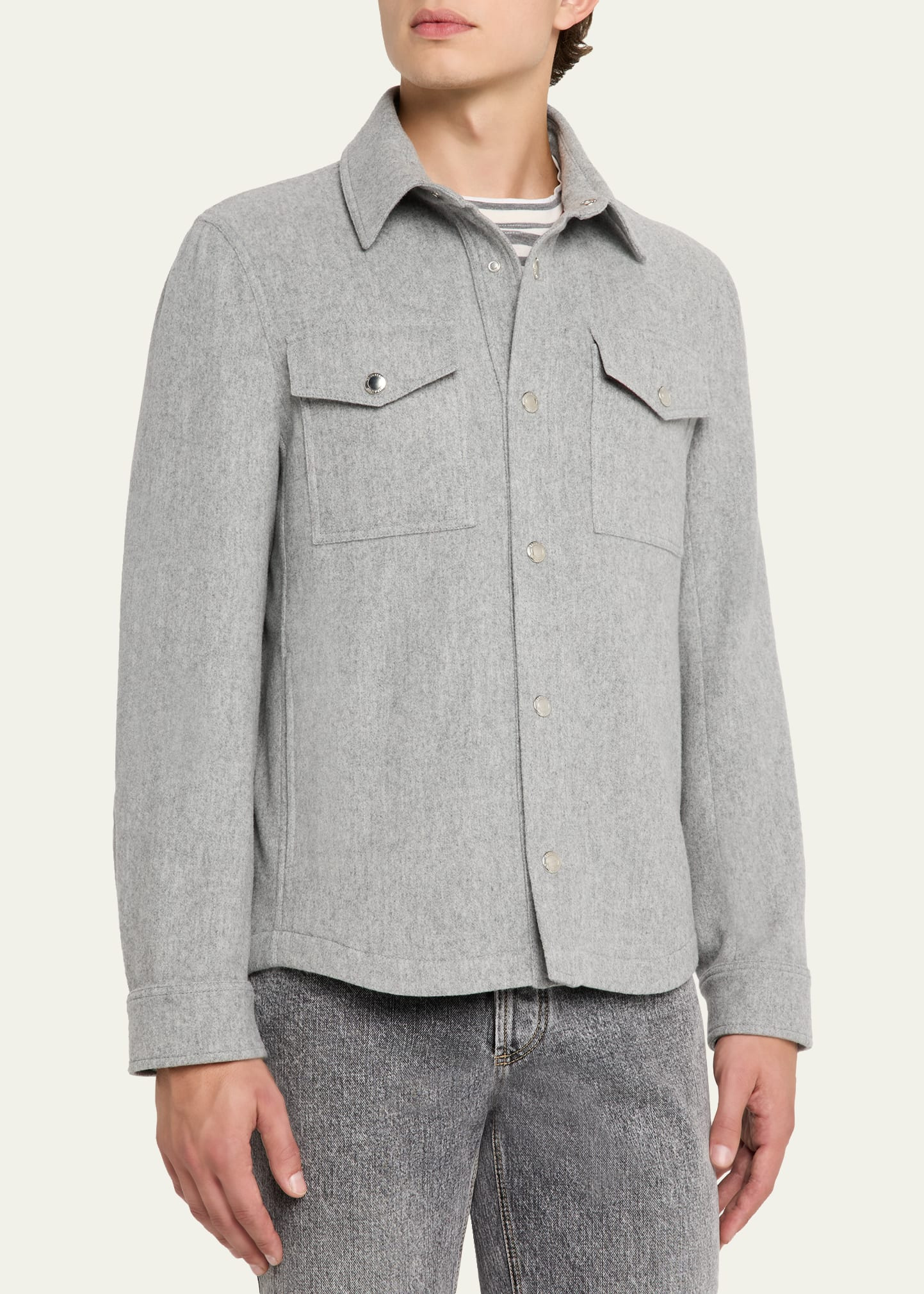 Men's Cashmere Padded Flap-Pocket Shirt Jacket - 4