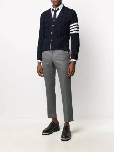 Thom Browne 4-Bar Aran cable knit cardigan outlook