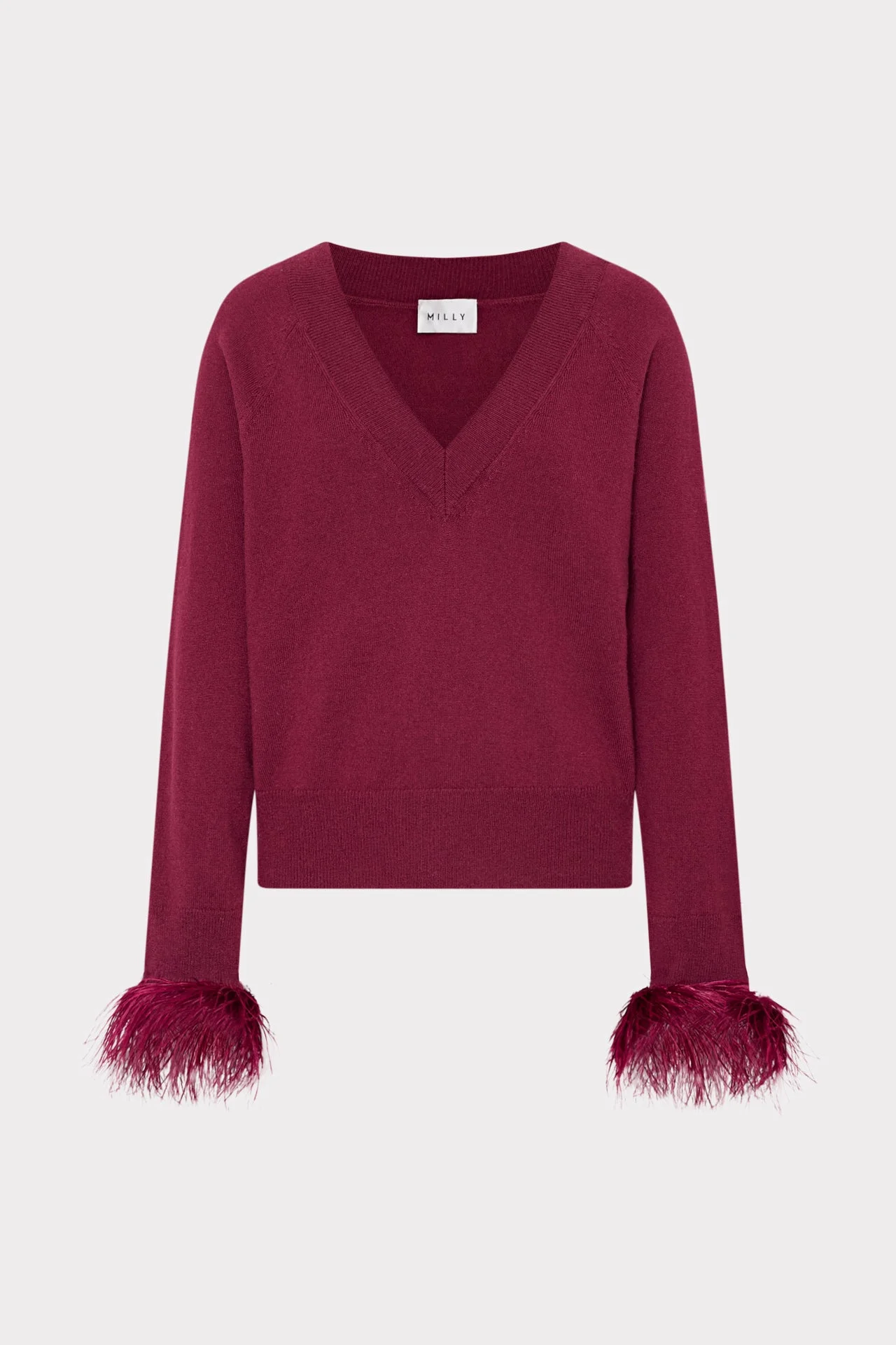 Feather Cuff V-Neck Sweater - 1