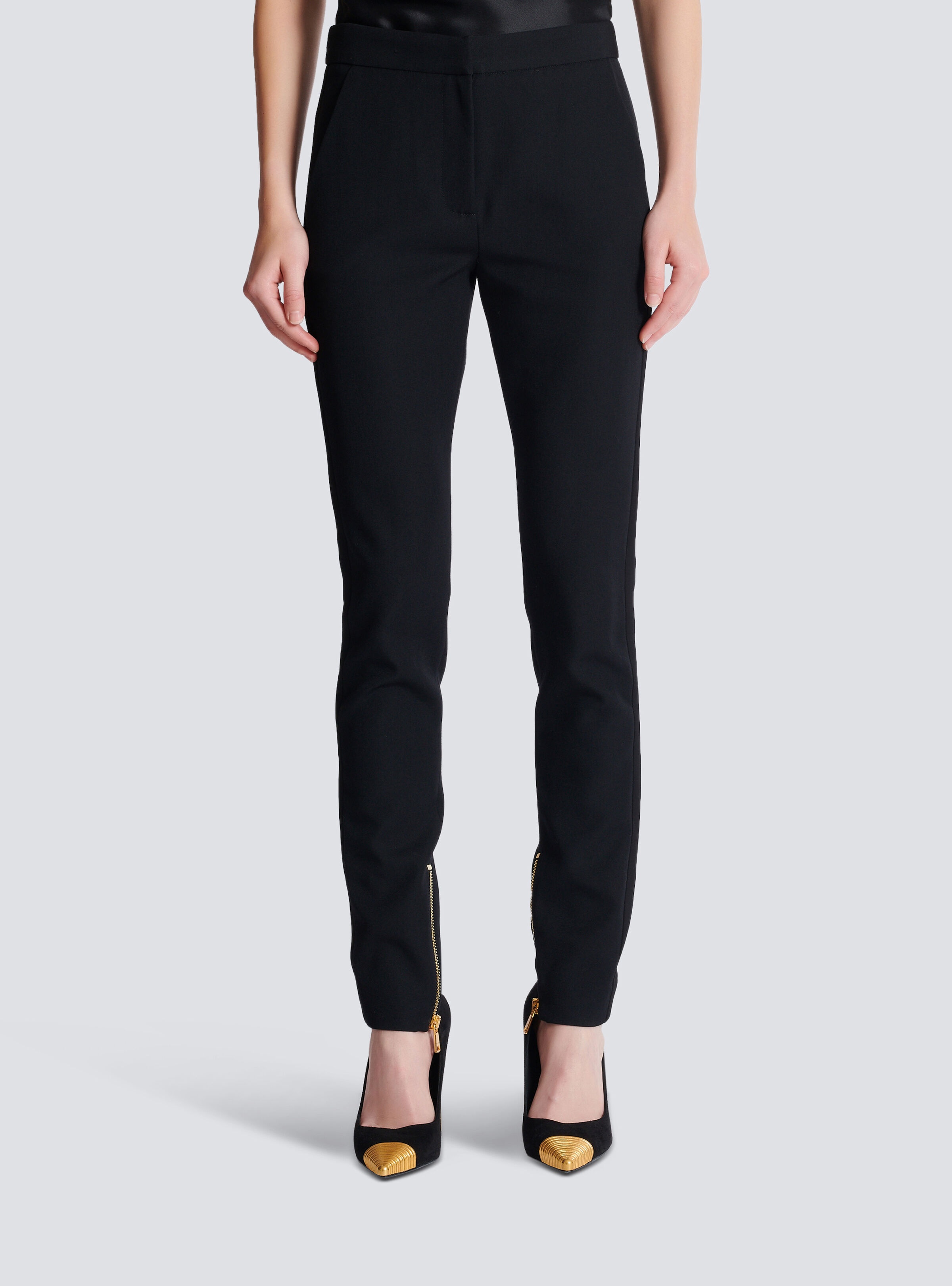 Zipped slim-fit grain de poudre trousers - 5
