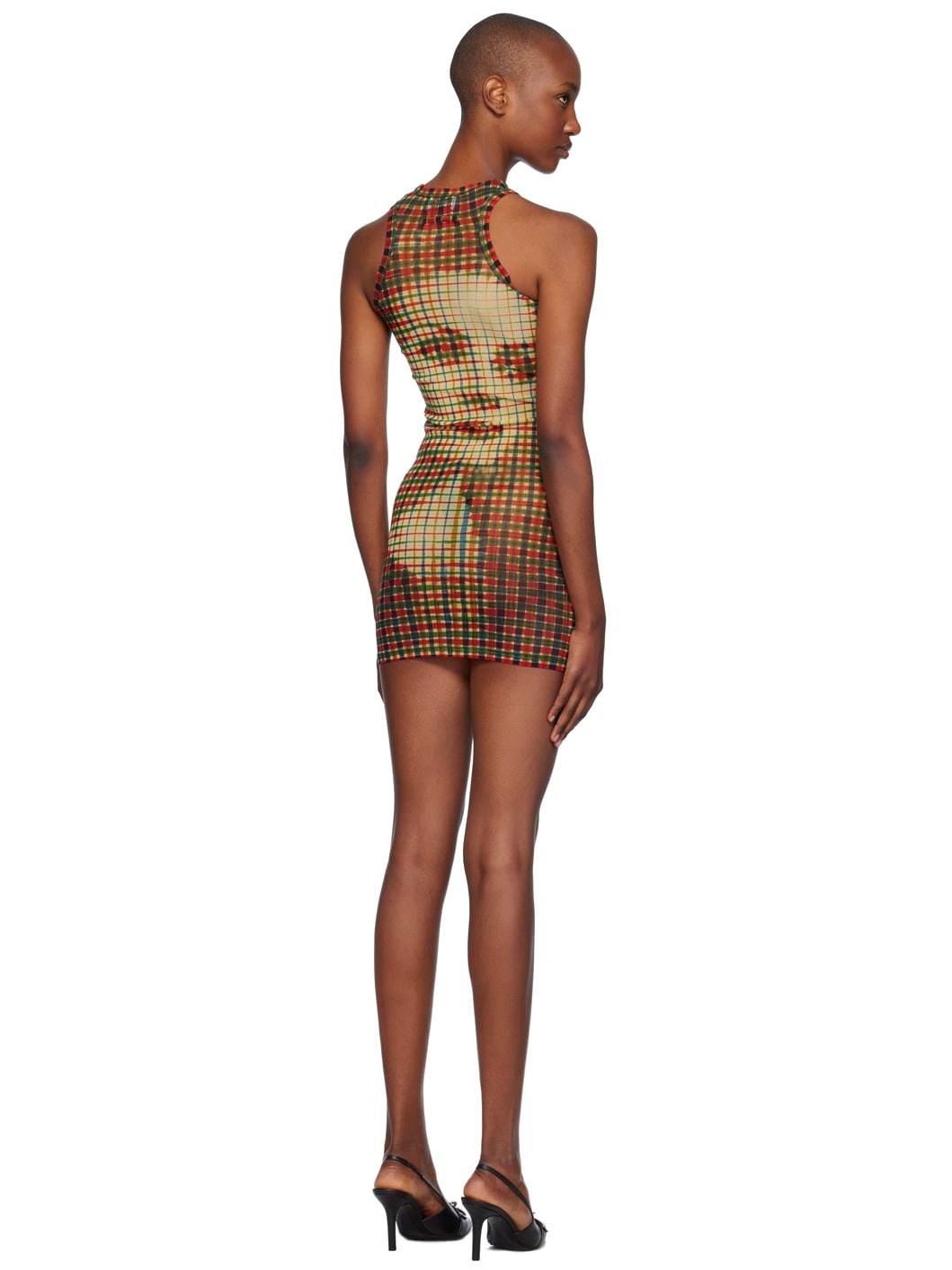 Yellow & Green Tartan Face Minidress - 3