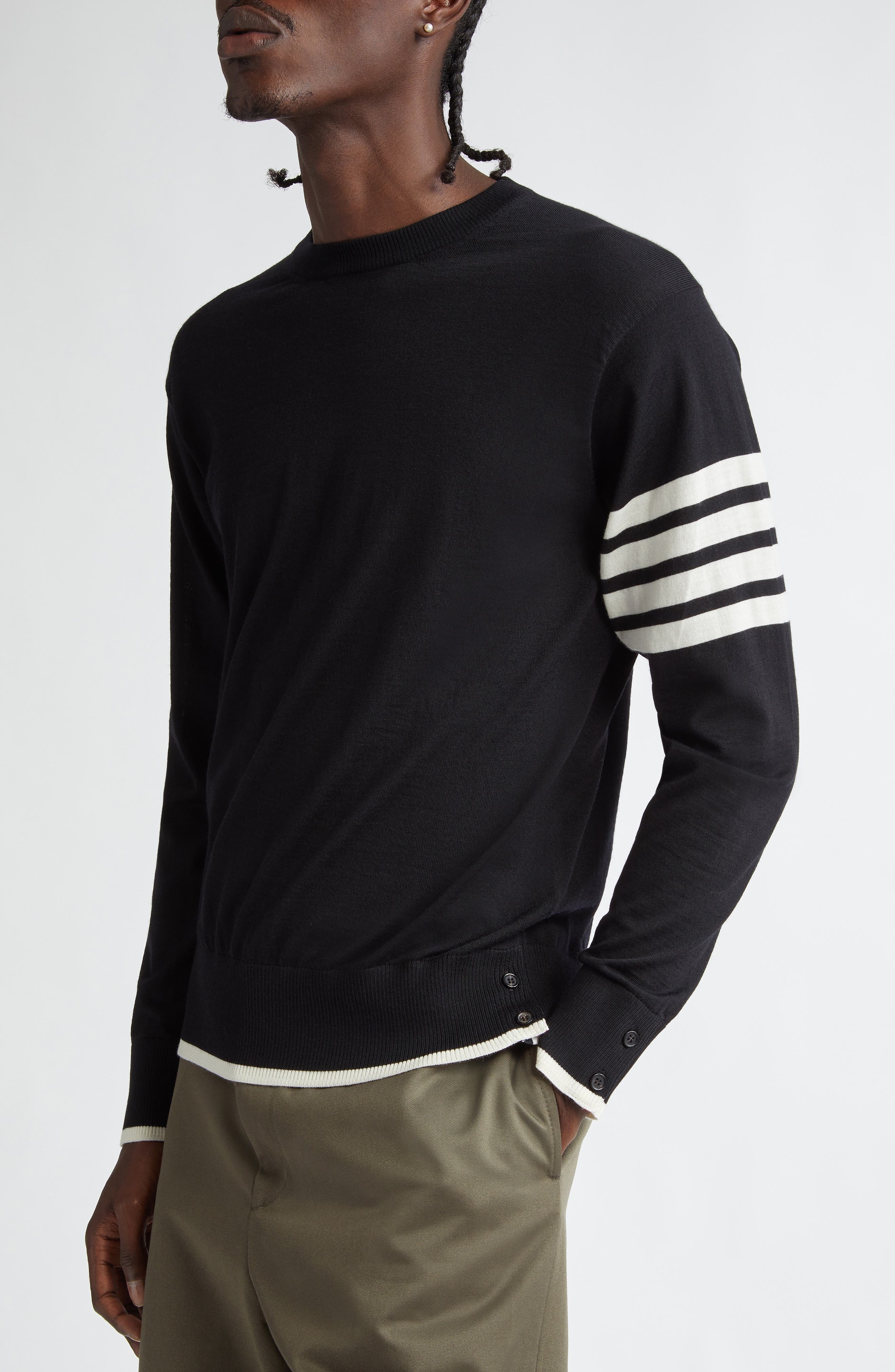 Thom Browne Virgin Wool Crewneck Sweater in Black at Nordstrom - 4