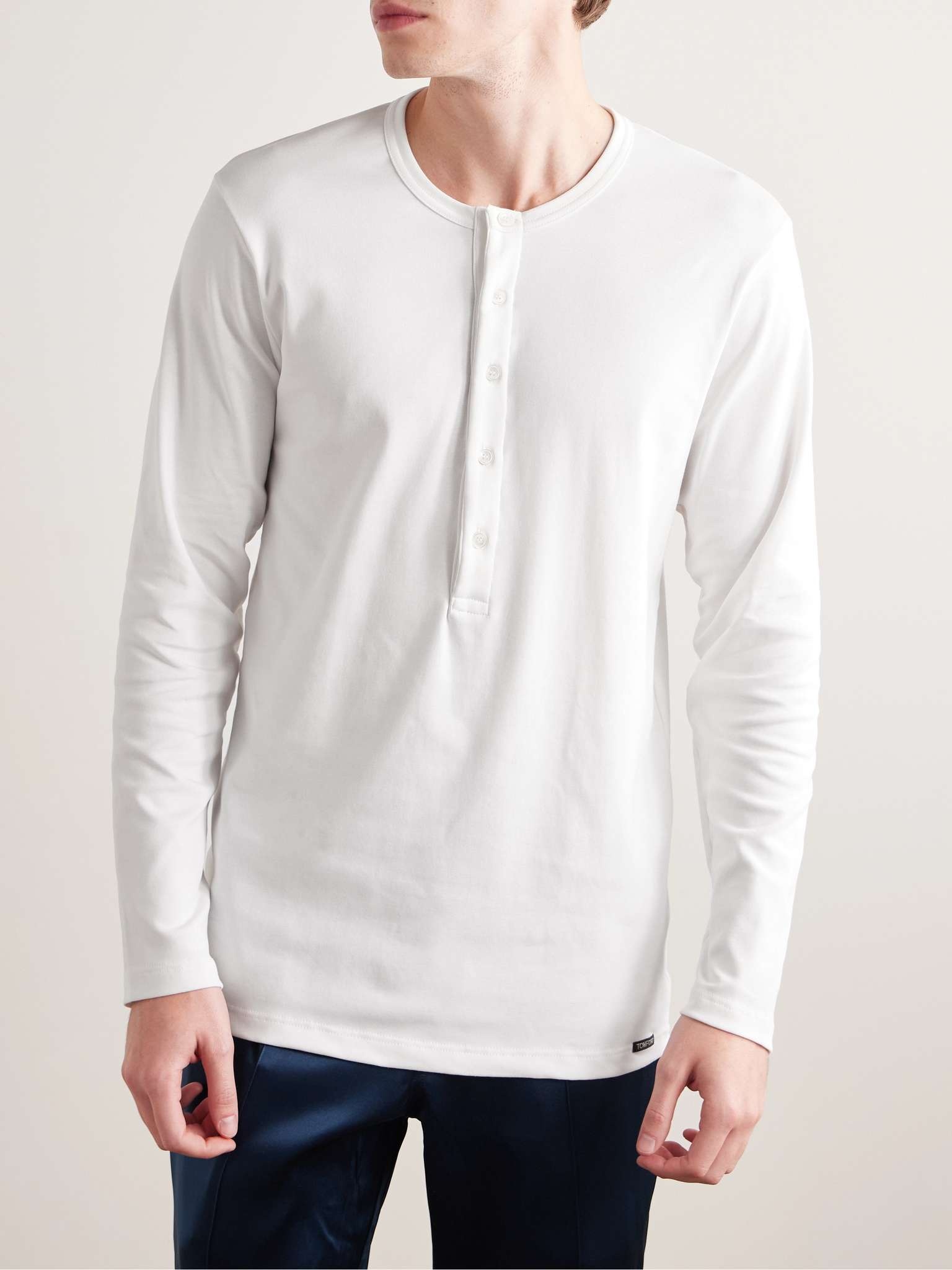 Stretch-Cotton Jersey Henley Pyjama T-Shirt - 3