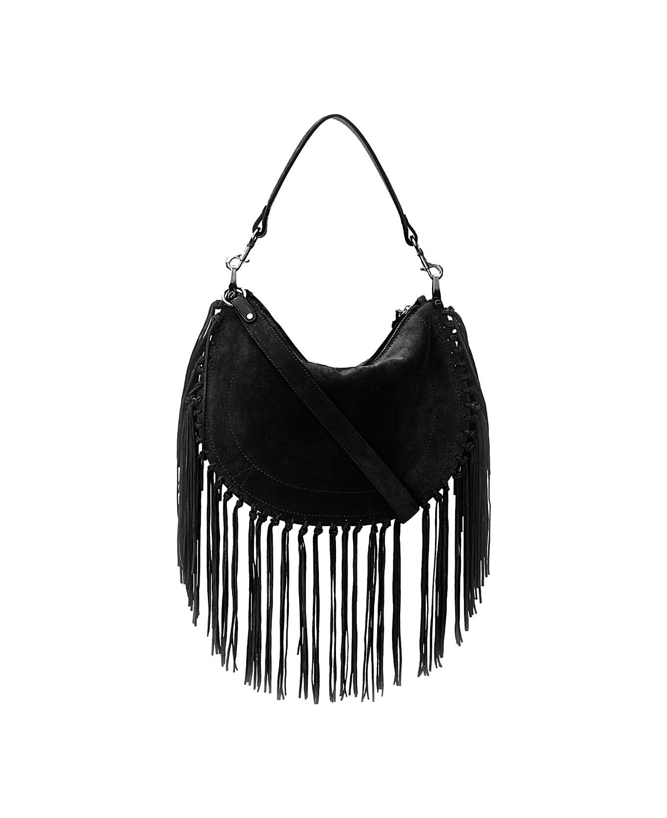 'oskan Soft' Black Bag With Stud Decorations And Fringed Edge In Suede Woman - 2