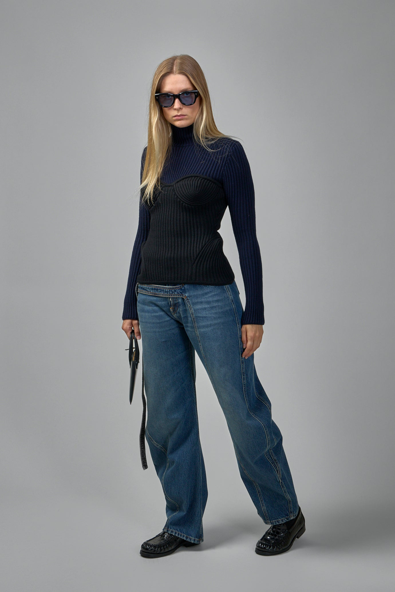 Stretch Merino Wool Ribbed High Neck Sweater - 5
