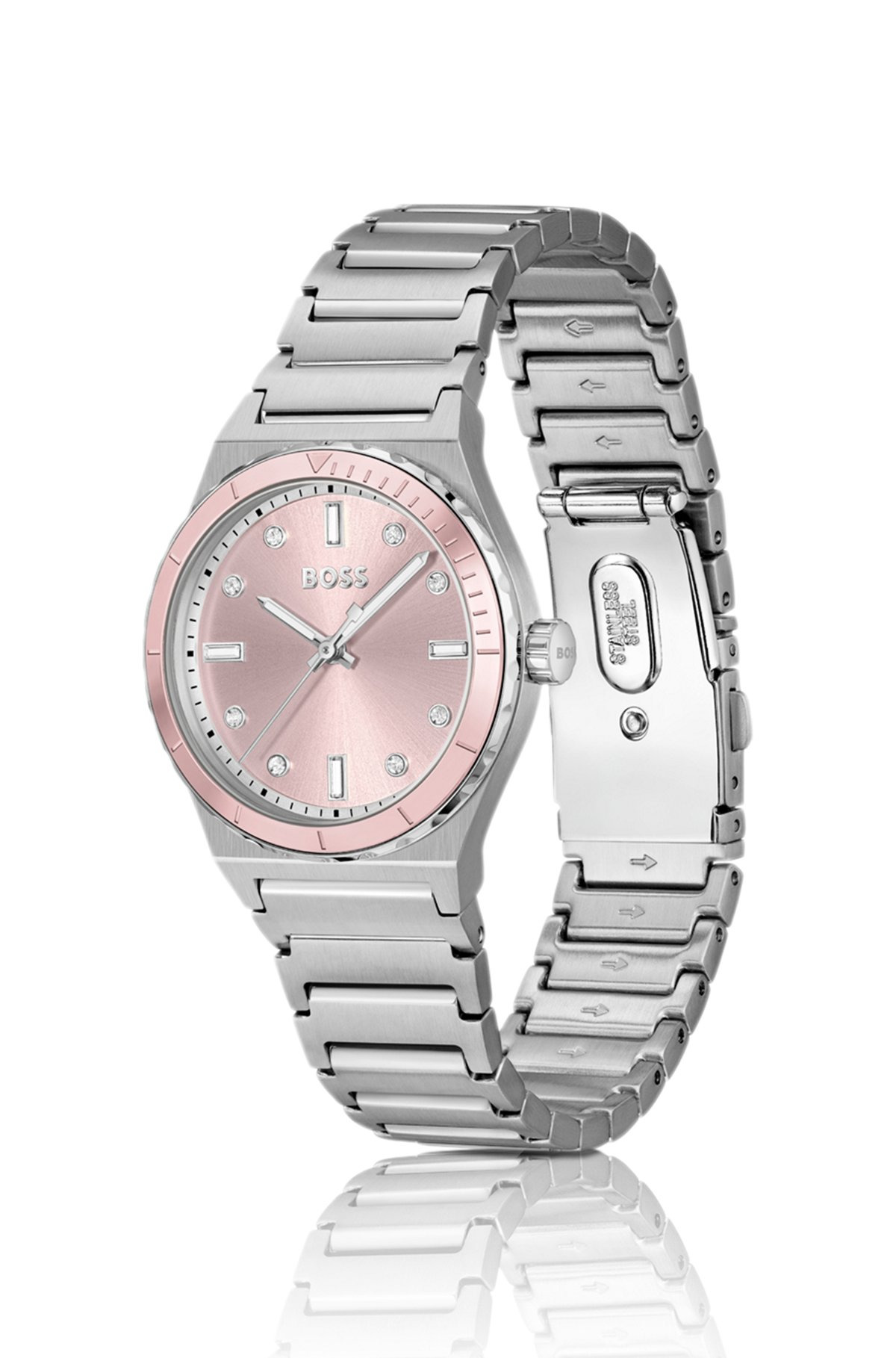 PINK-DIAL WATCH WITH CRYSTAL INDEXES AND LINK BRACELET - 2