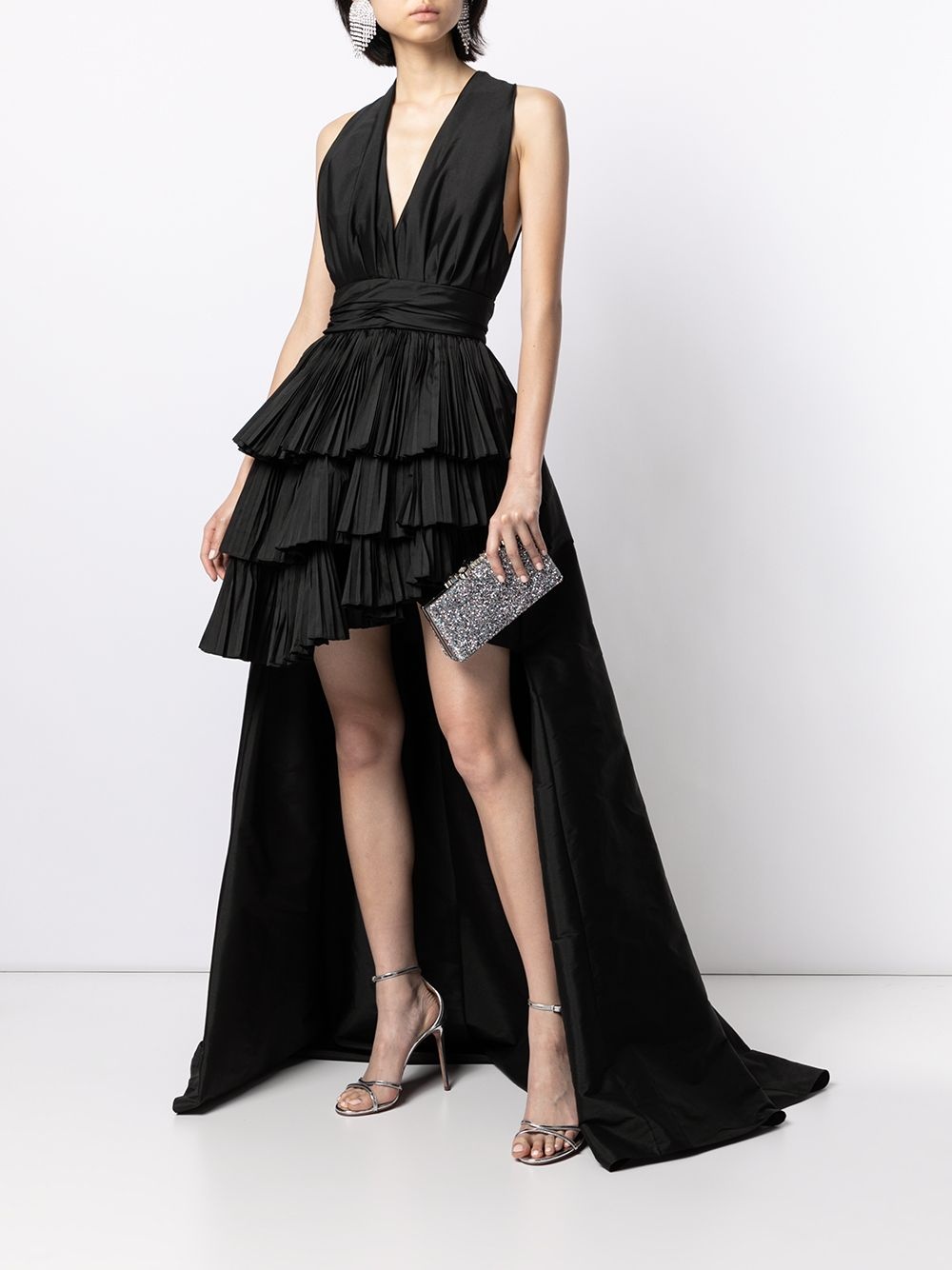pleated plunge-neck silk dress - 2