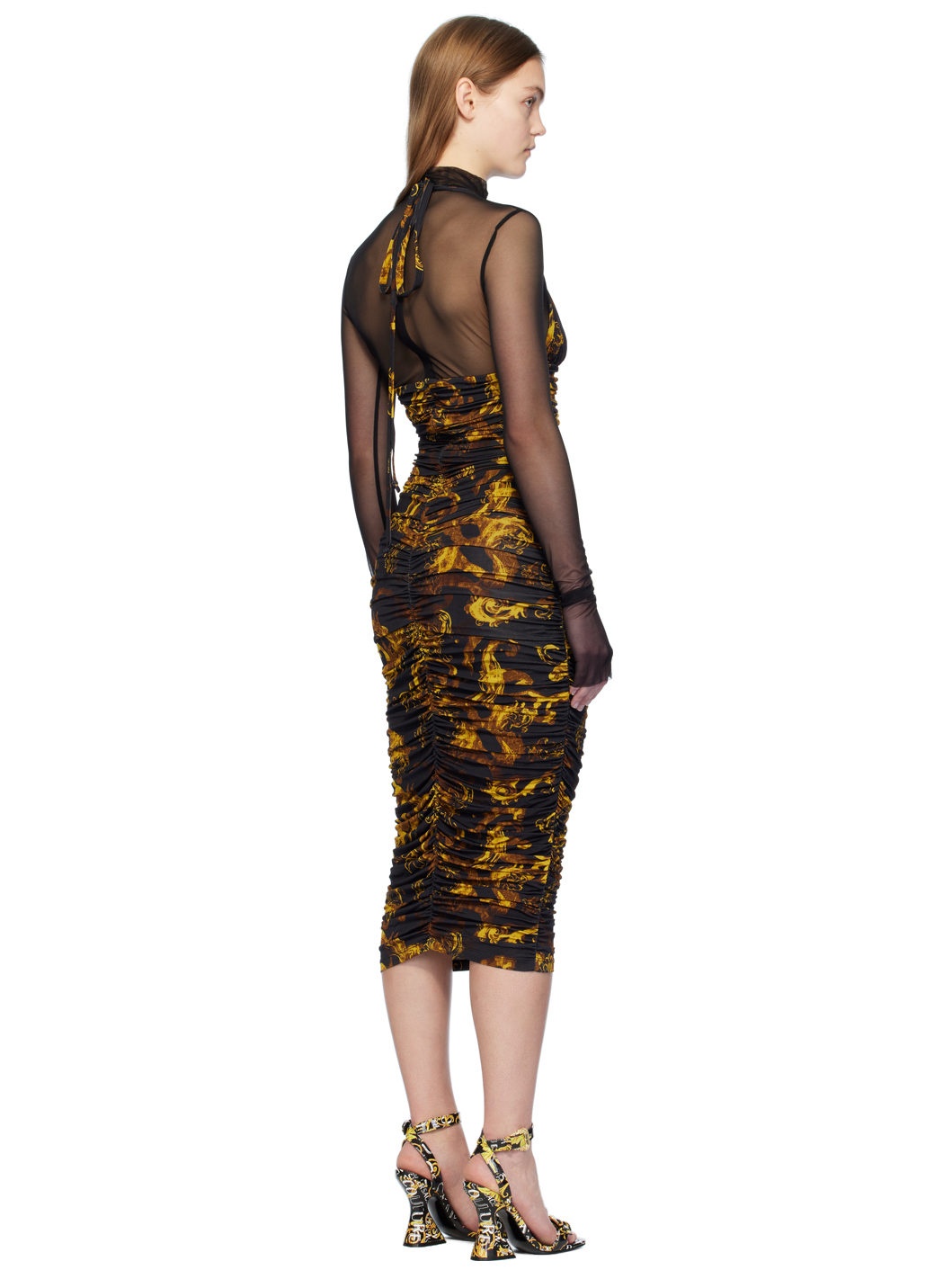 Black Ruched Midi Dress - 3