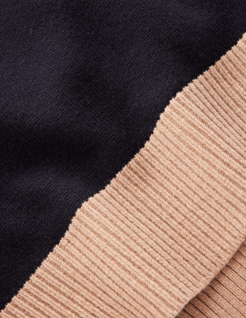 Polly Merino Roll Neck Sweater-Navy, Warm Taupe Colour Block 1