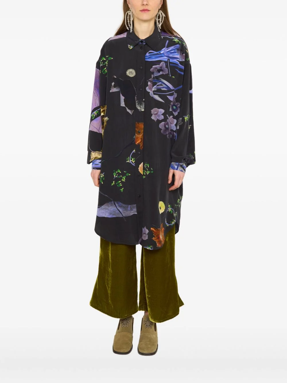 floral-print silk shirt - 1