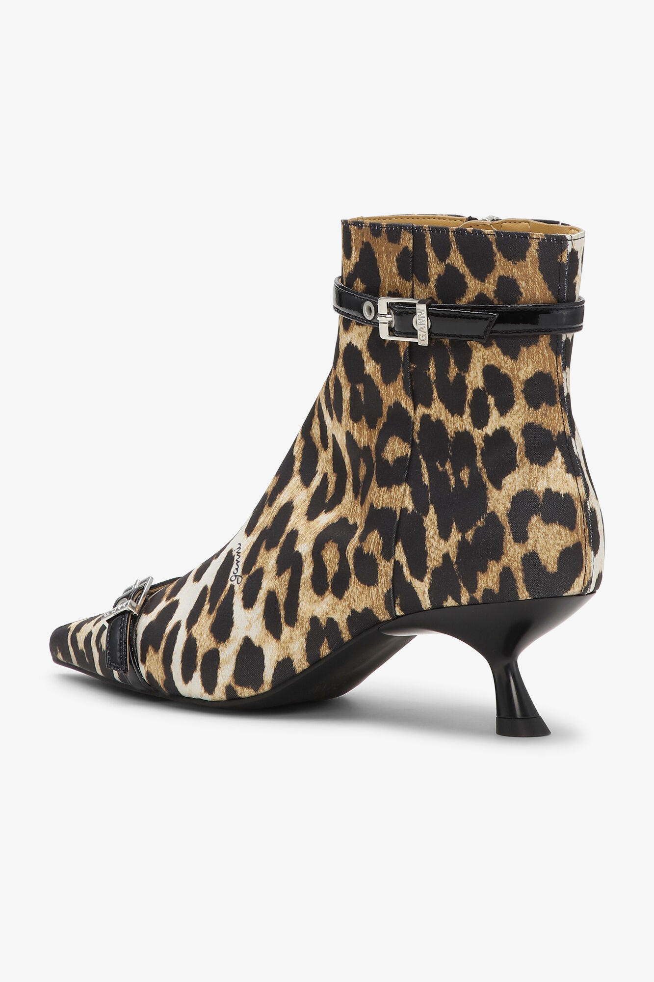LEOPARD SATIN EYELETS KITTEN HEEL BOOTS - 3