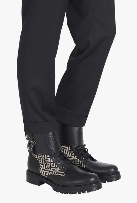 Bicolor ivory and black smooth and monogram jacquard Phil Ranger ankle boots - 7