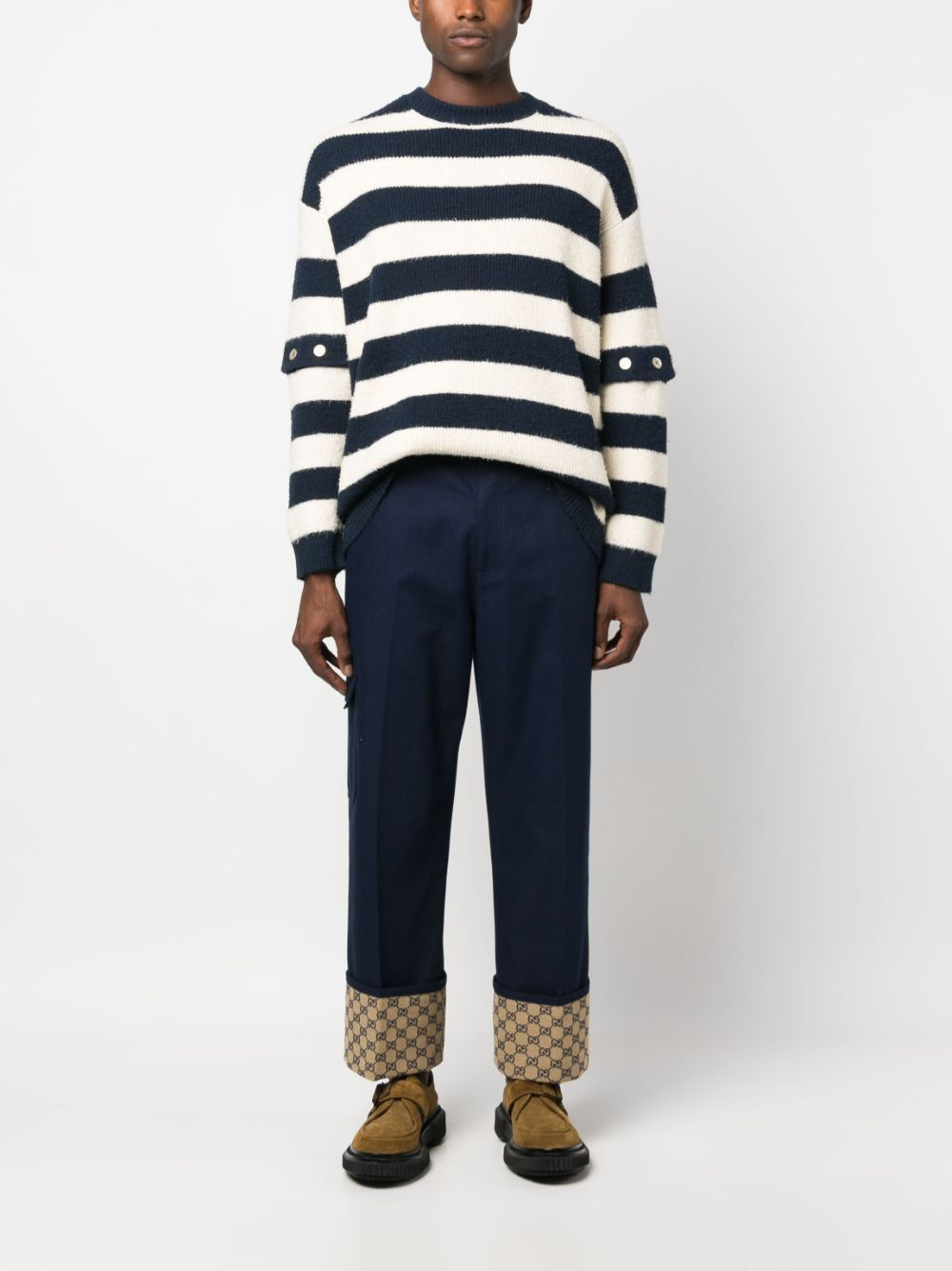 striped crew-neck brushed jumper - 2