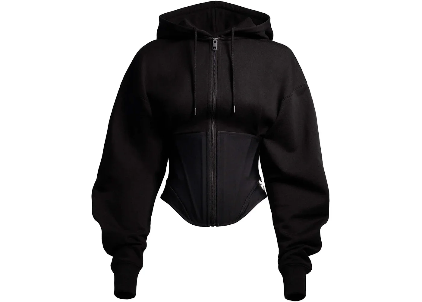 Mugler H&M Corset-Waist Hooded Jacket Black - 1