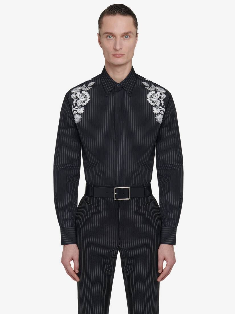 Men's Embroidered Harness Shirt in Black/white/silver - 1