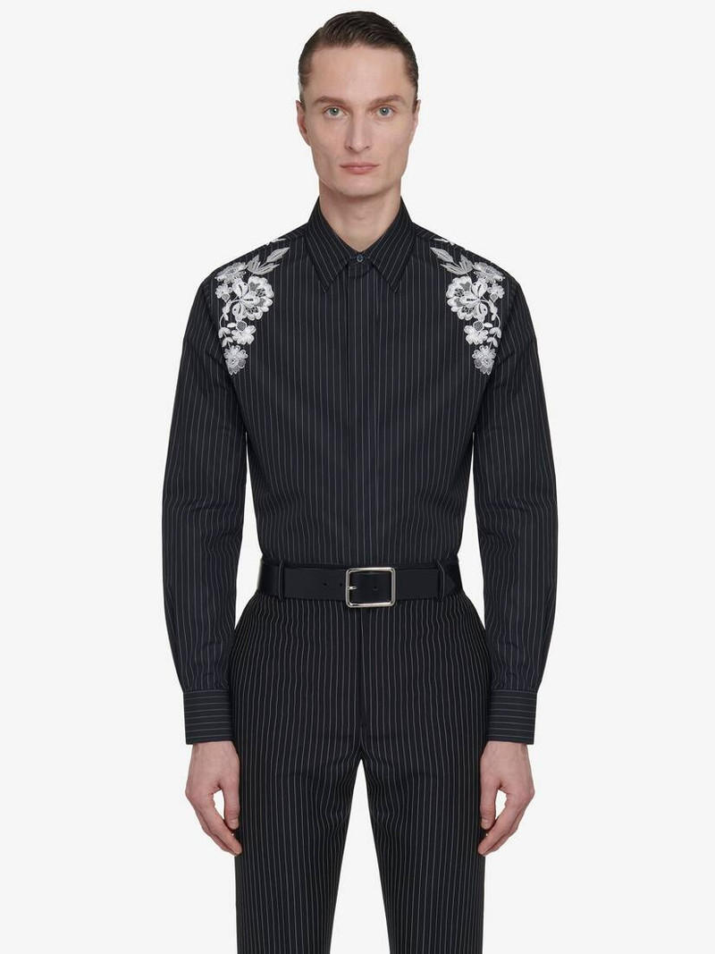 Men's Embroidered Harness Shirt in Black/white/silver 1