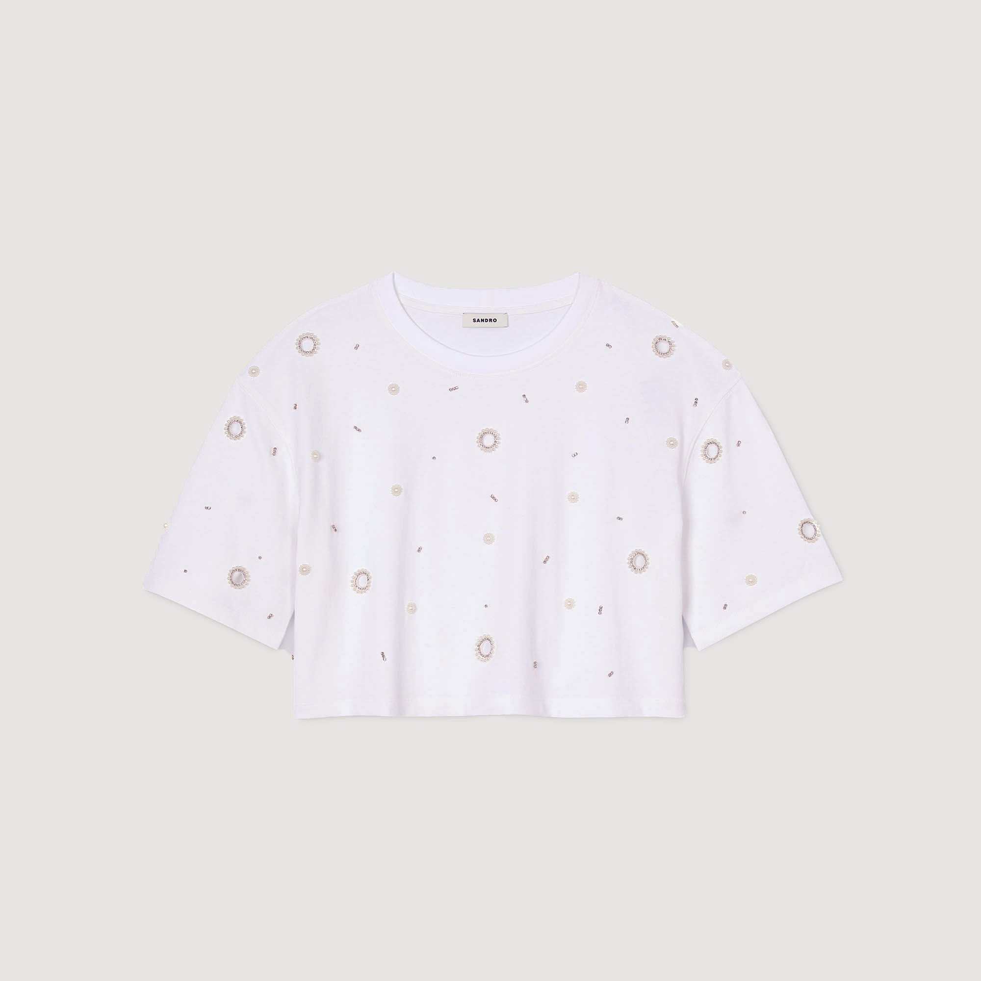 CROPPED PEARL BEAD T-SHIRT - 6