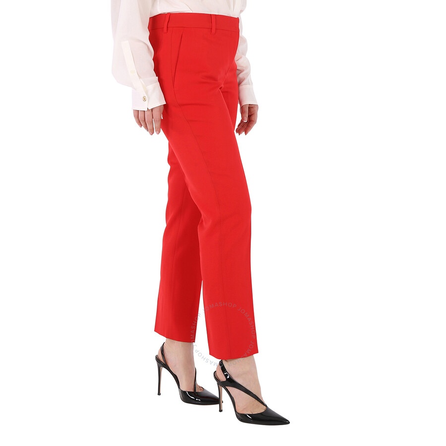 Burberry Ladies Bright Red High-Waisted Wool Tailored Trousers - 4